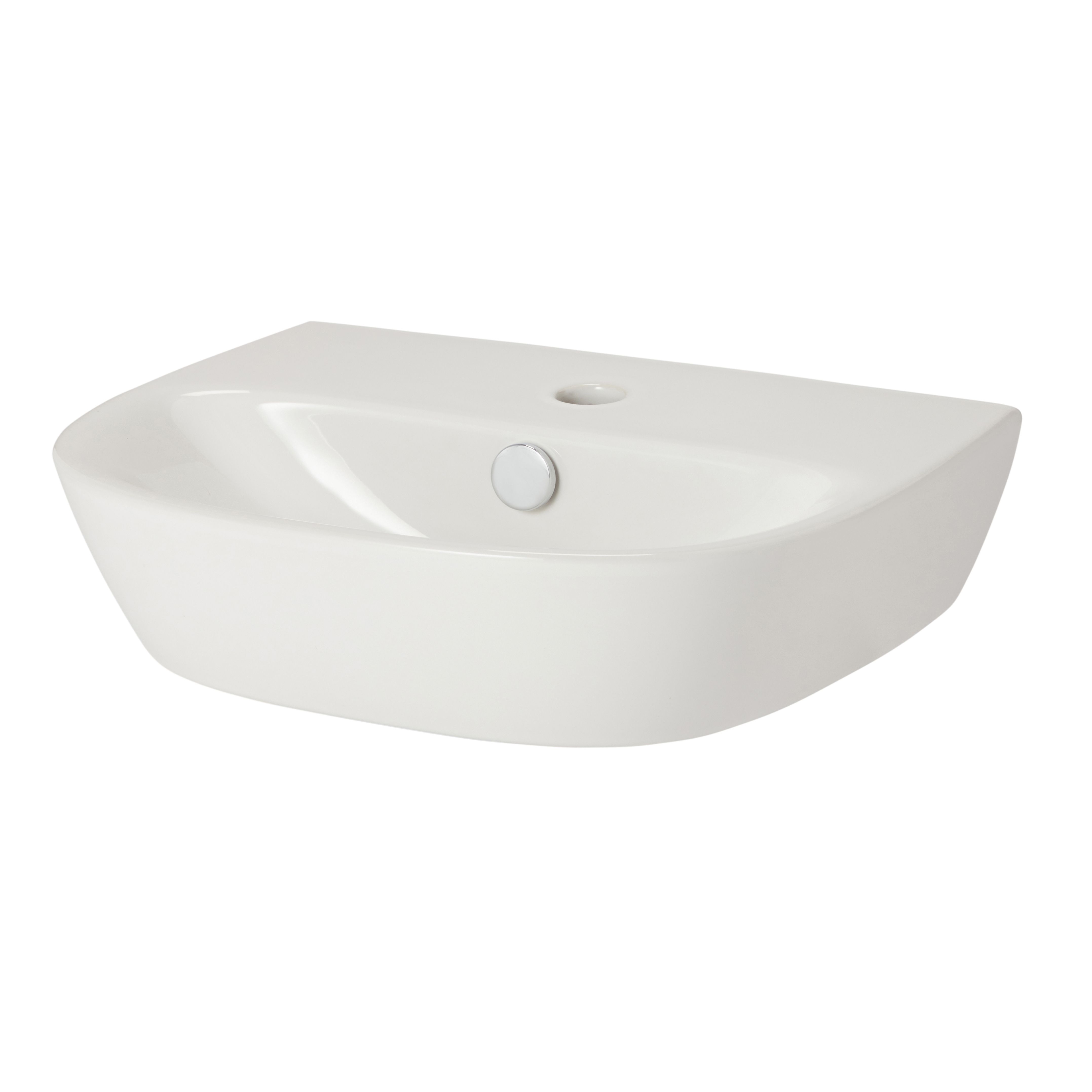 GoodHome Malo Gloss White D-shaped Wall-mounted Cloakroom Basin (W)44.5cm