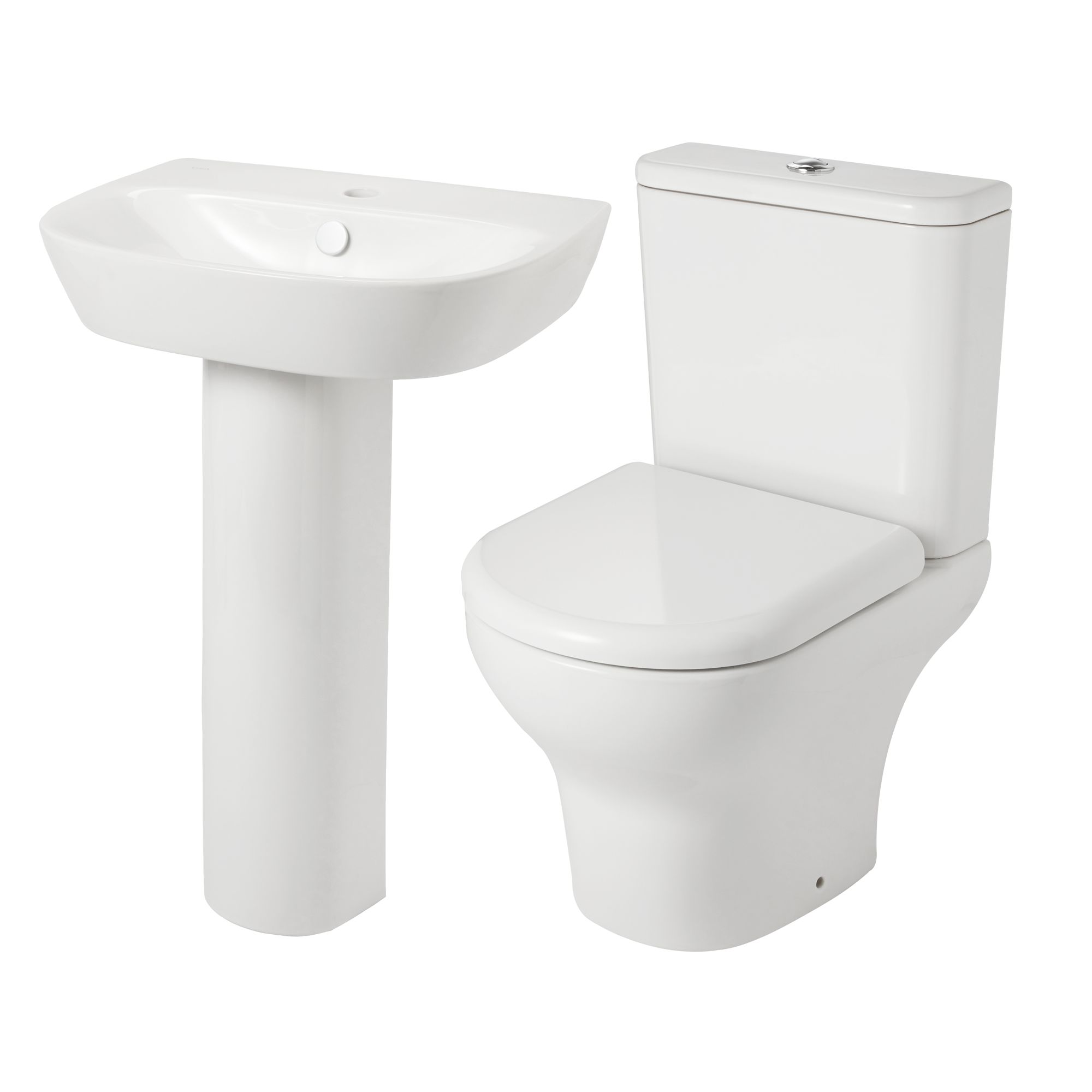 GoodHome Malo White Close-coupled Floor-mounted Toilet & full pedestal basin (W)380mm (H)830mm