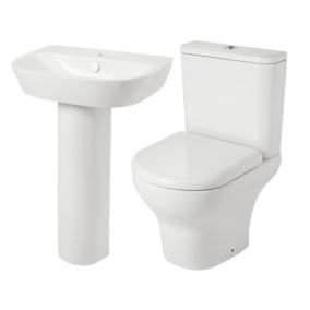 GoodHome Malo White Close-coupled Floor-mounted Toilet & full pedestal basin