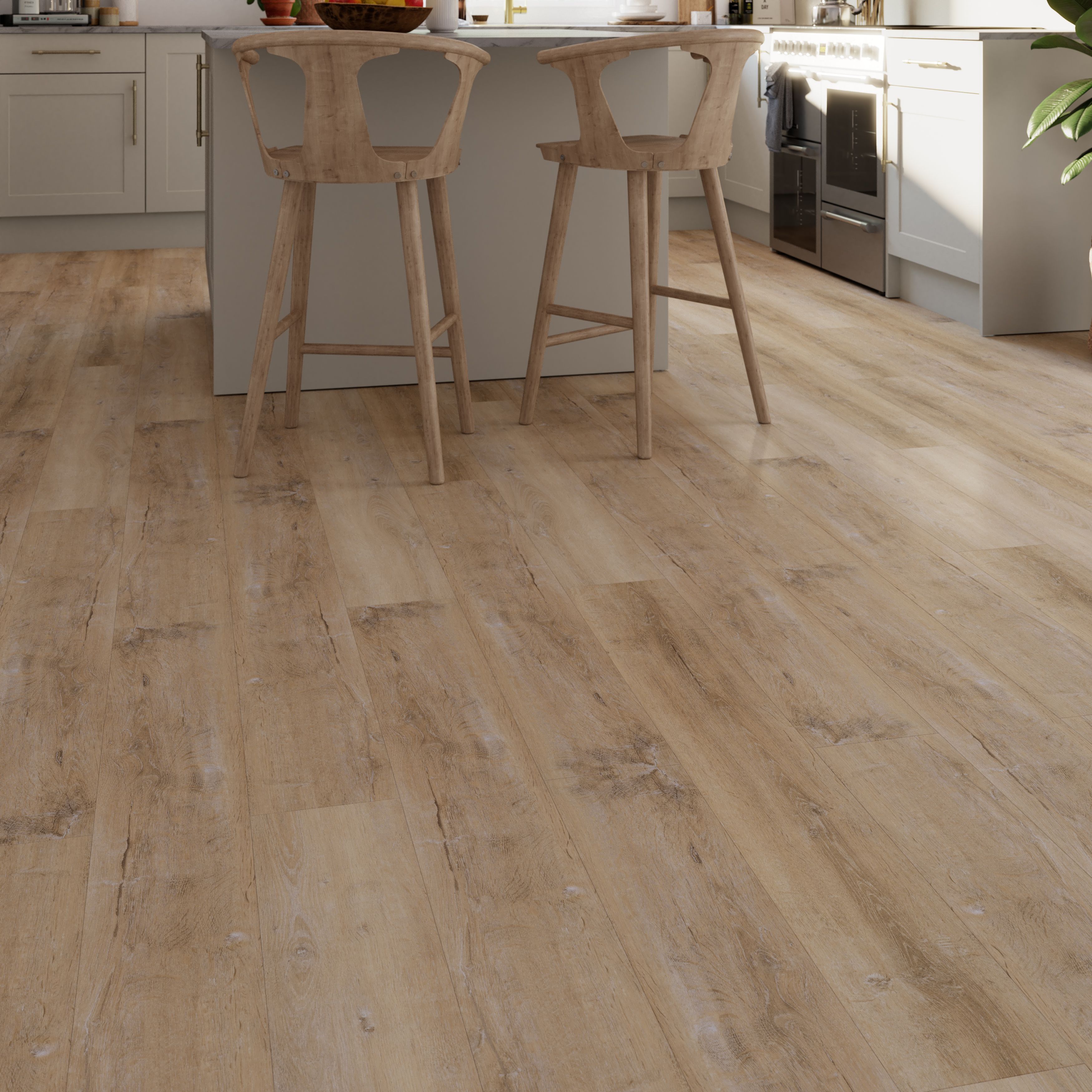 GoodHome Mambo Distressed Browm Rustic Wood effect Synchronised Click vinyl Planks, 2.17m²