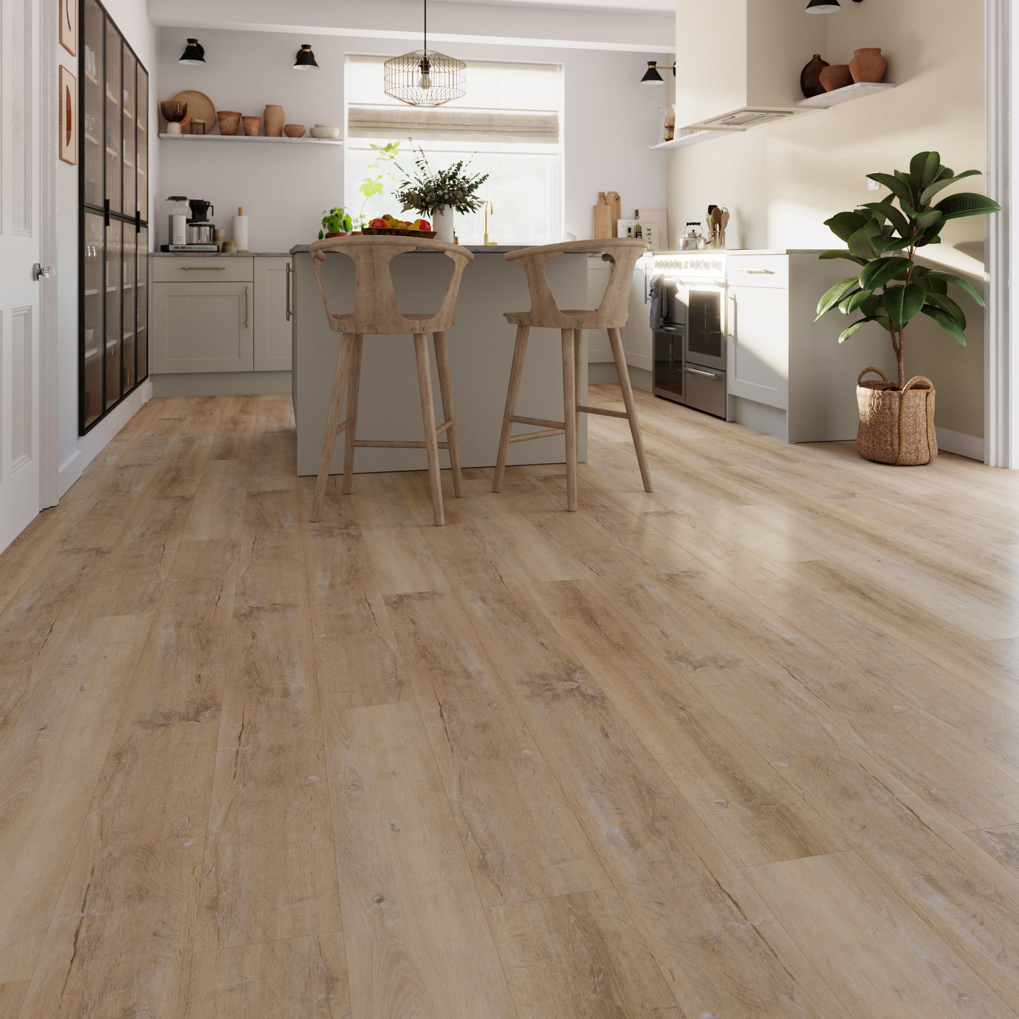 GoodHome Mambo Distressed Brown Rustic Wood effect Synchronised Click vinyl Planks, 2.17m²
