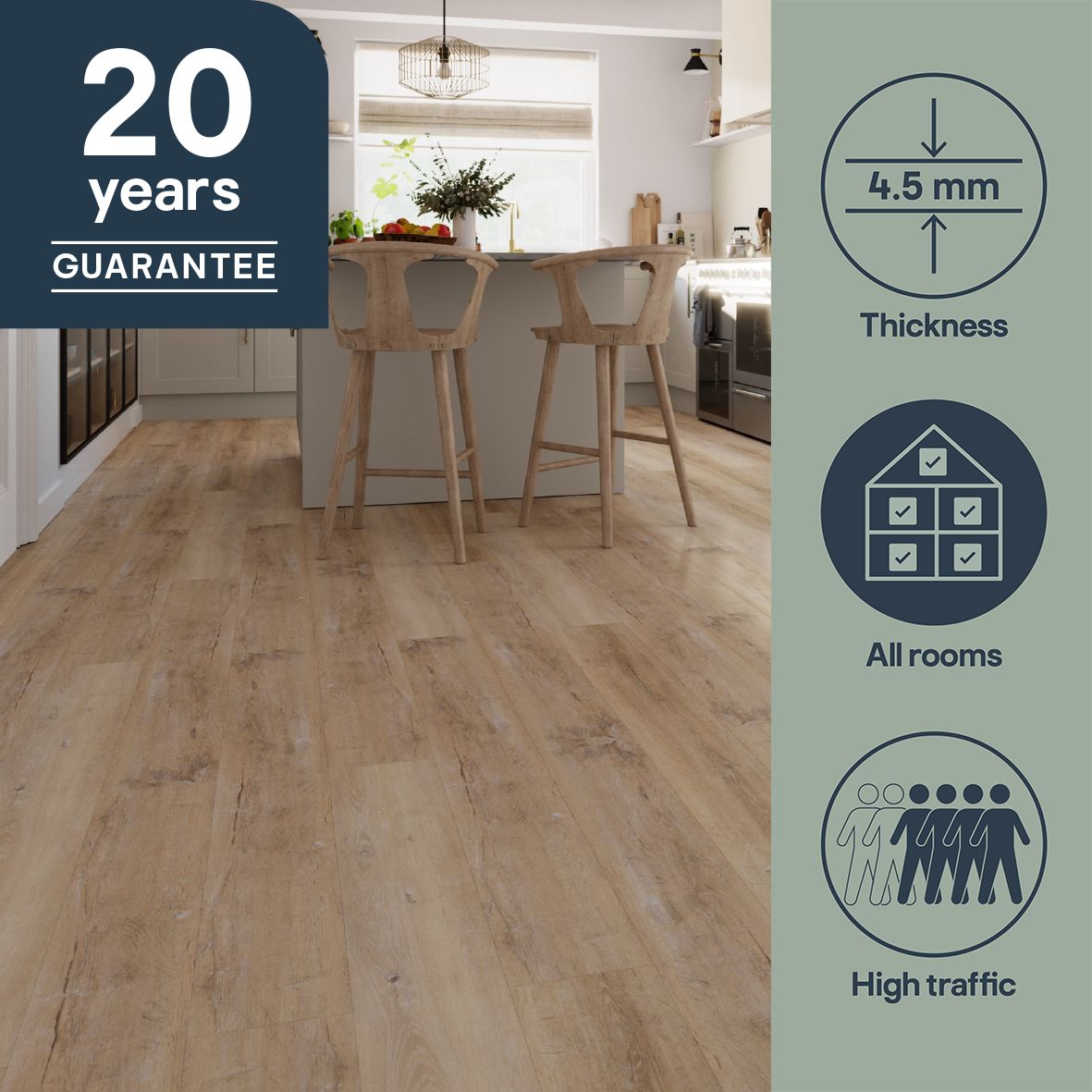 GoodHome Mambo Distressed Brown Rustic Wood effect Synchronised Click vinyl Planks, 2.17m²