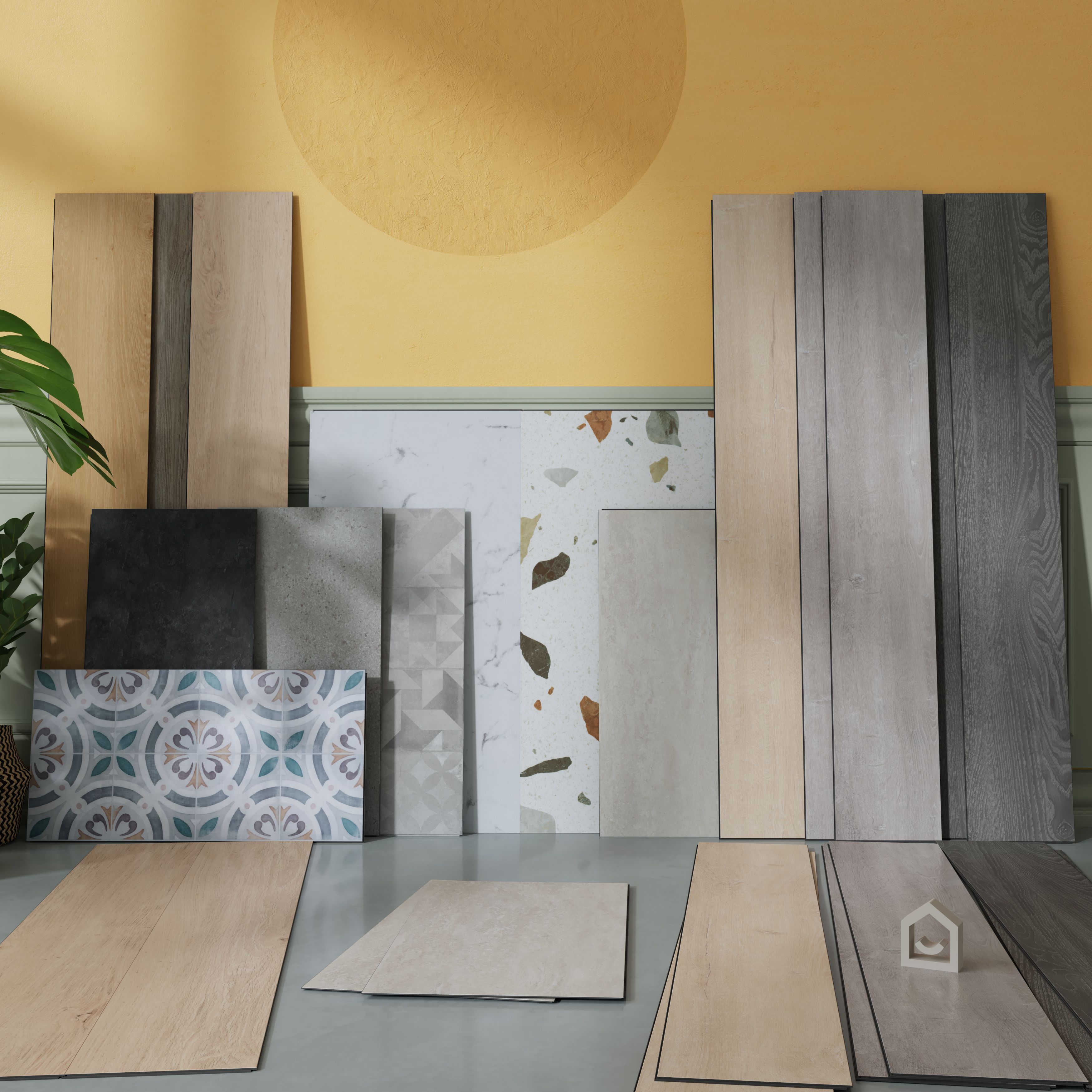 GoodHome Mambo Grey Granite Stone effect Textured Click vinyl Tile Sample