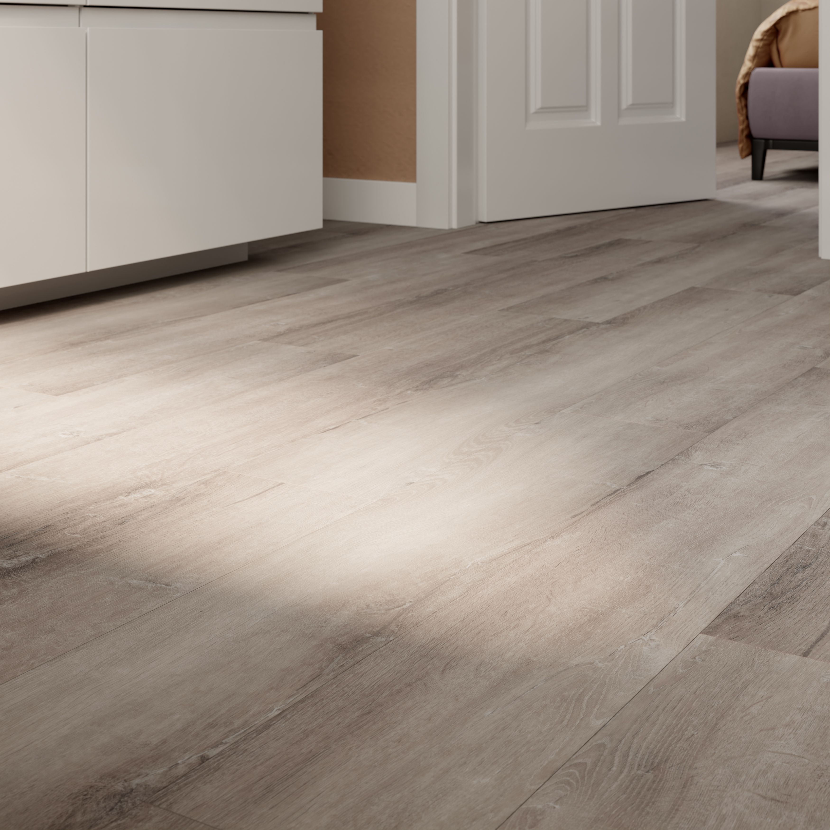 GoodHome Mambo Light Grey Natural Wood effect Synchronised Click vinyl Planks, 2.17m²