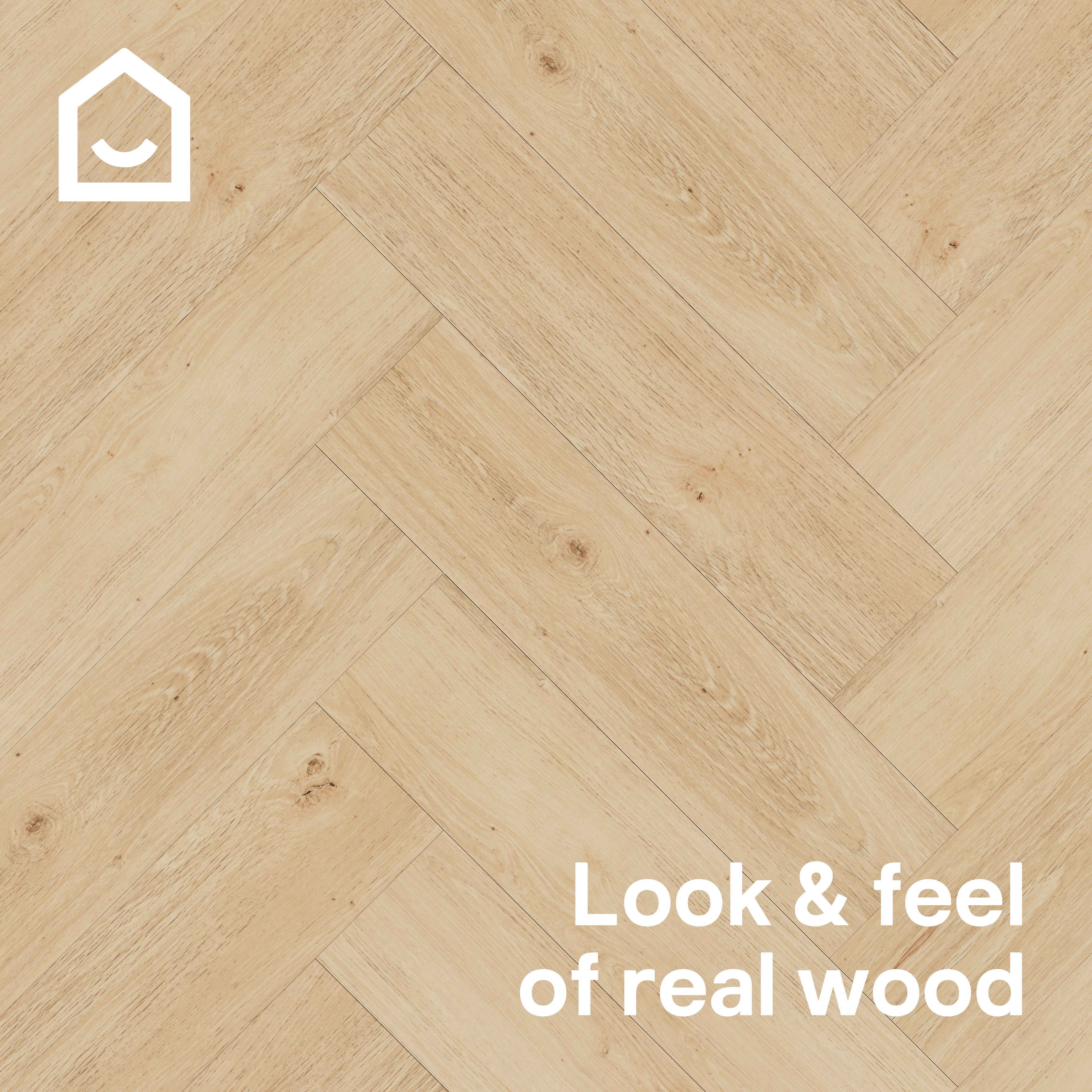 GoodHome Mambo Lulea Natural Knotted Wood effect Synchronised Herringbone Click vinyl Planks, 2.24m²