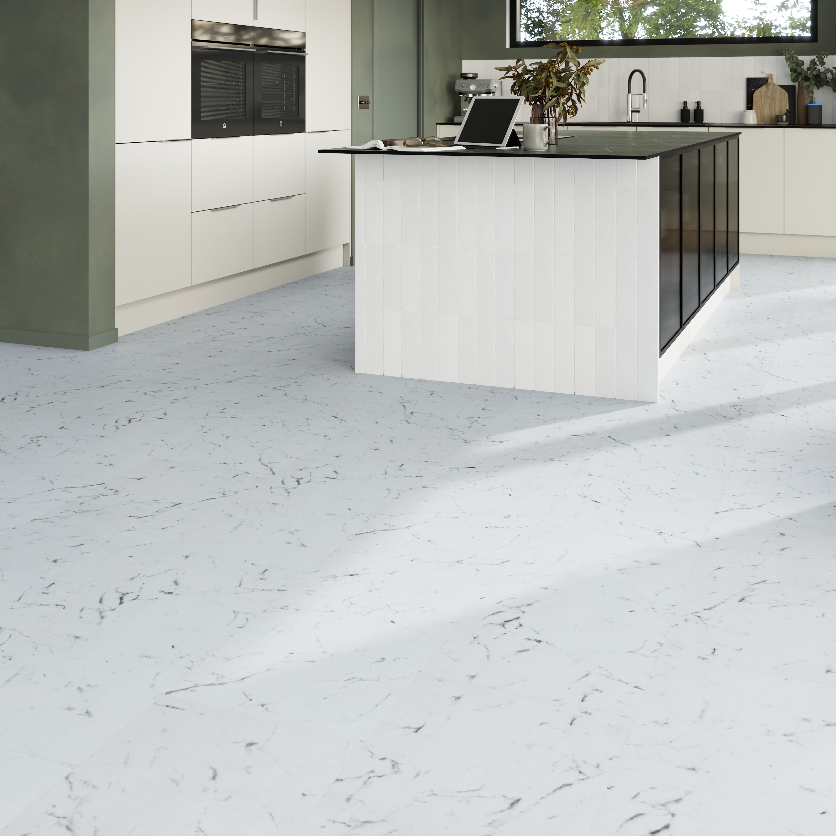 GoodHome Mambo White Natural Marble effect Textured Click vinyl Tile Sample