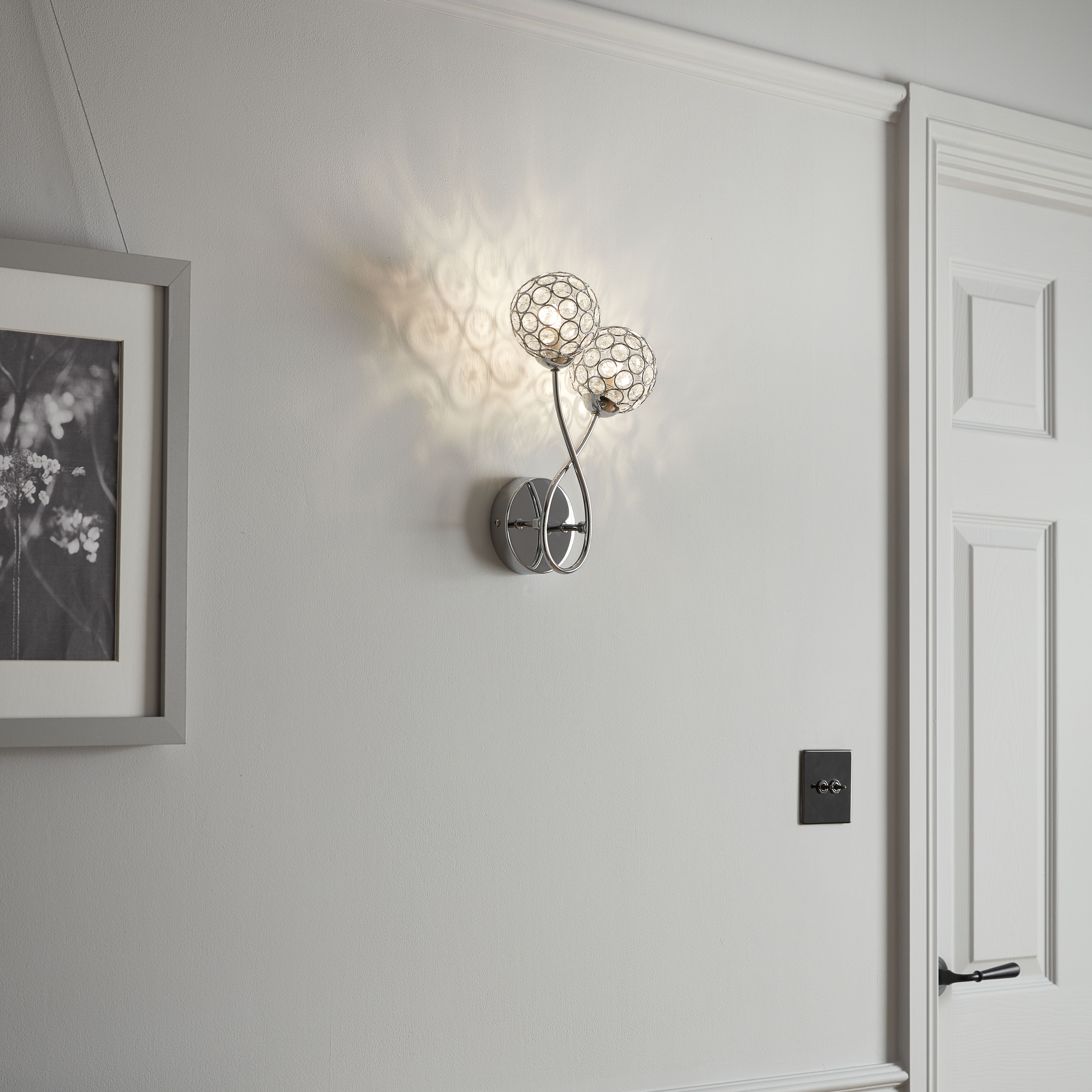 GoodHome Mantus Contemporary Chrome effect Double Wall light