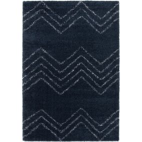 GoodHome Manzo Dark blue Striped Medium Rug, (L)170cm x (W)120cm