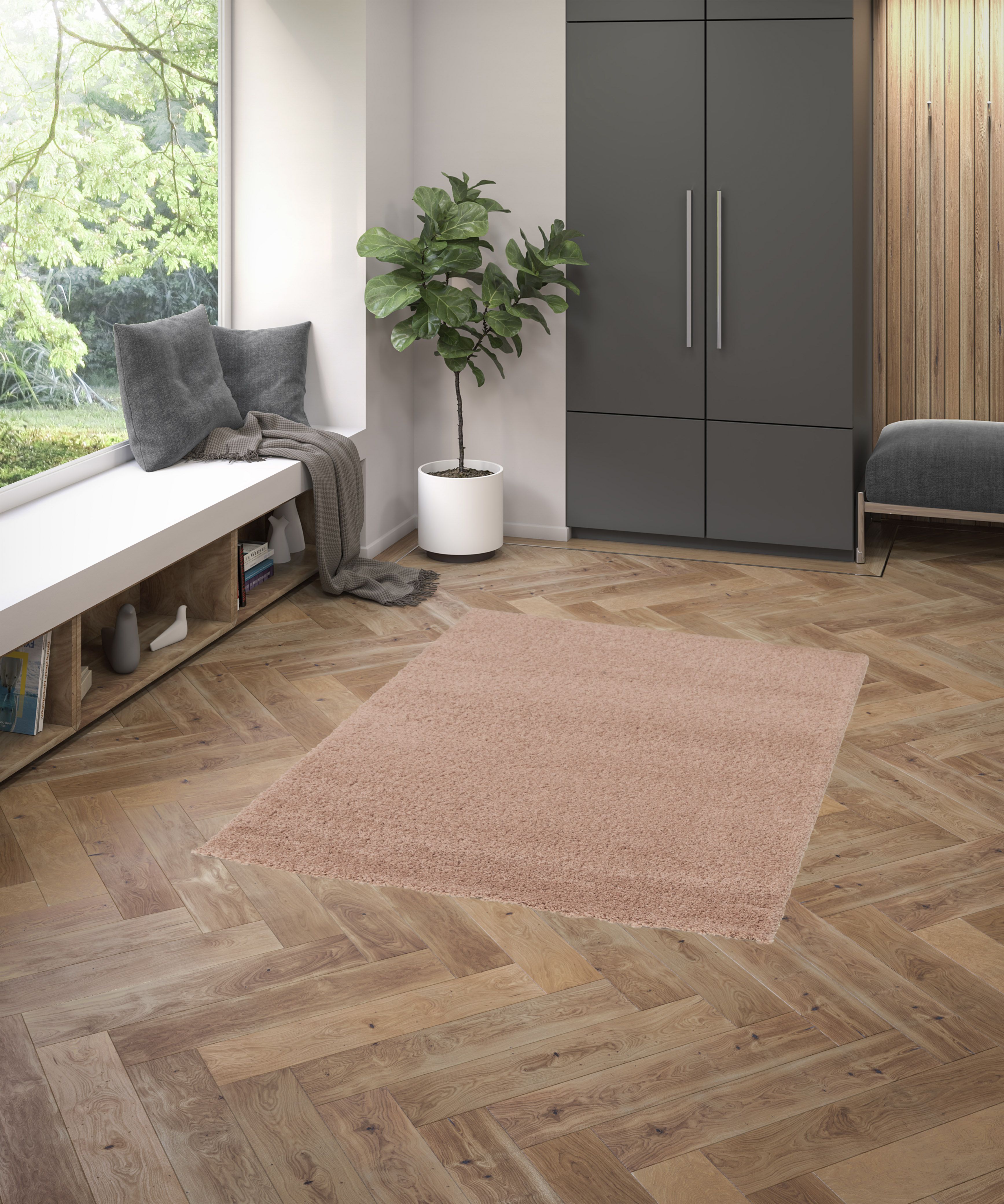 GoodHome Manzo Pale pink Medium Rug, (L)150cm x (W)80cm