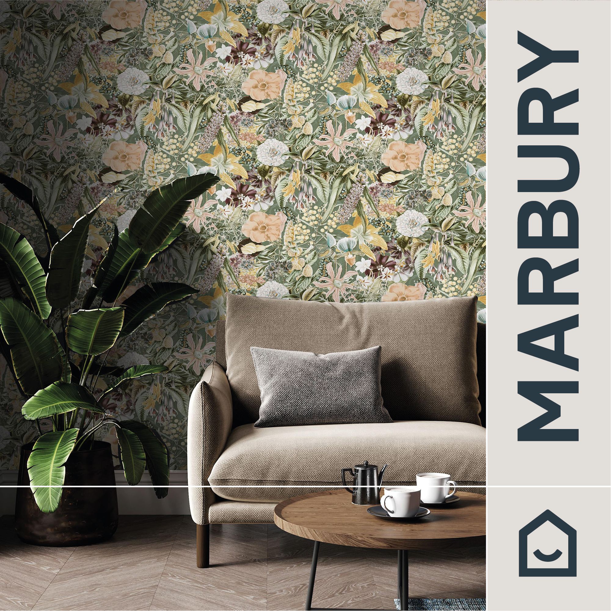 GoodHome Marbury Multicoloured Exotic Foliage Natural Smooth Wallpaper