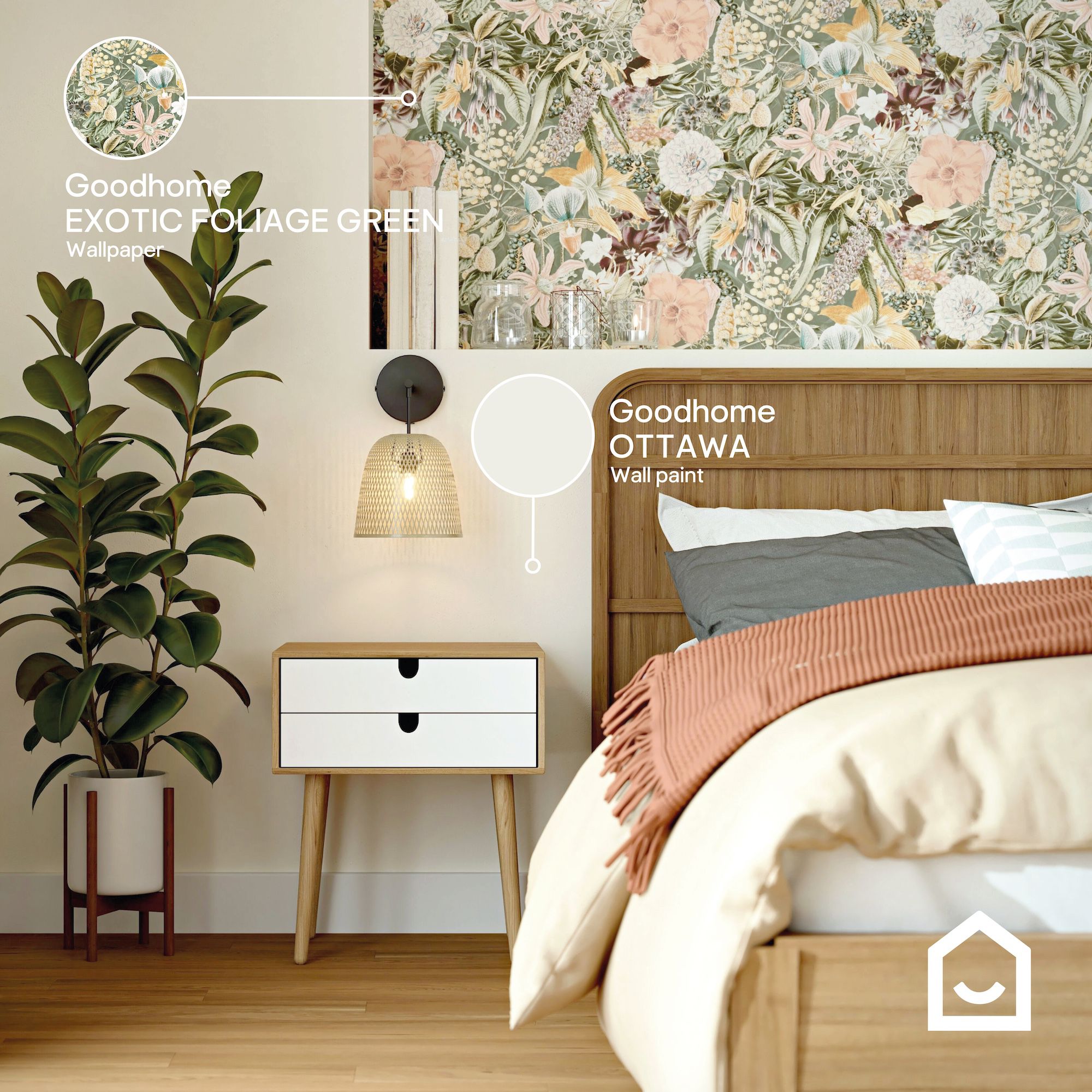 GoodHome Marbury Multicoloured Exotic Foliage Natural Smooth Wallpaper