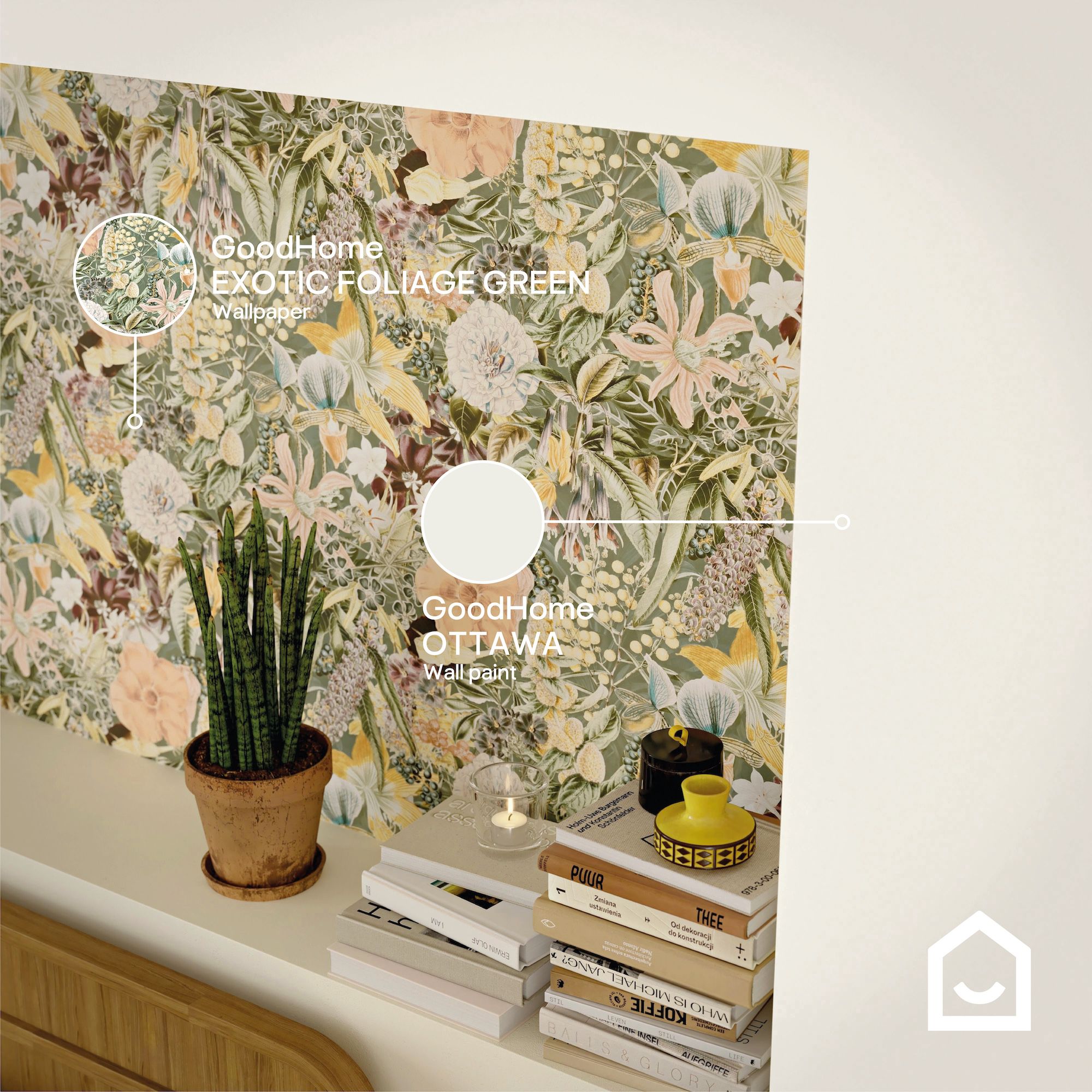 GoodHome Marbury Multicoloured Exotic Foliage Natural Smooth Wallpaper