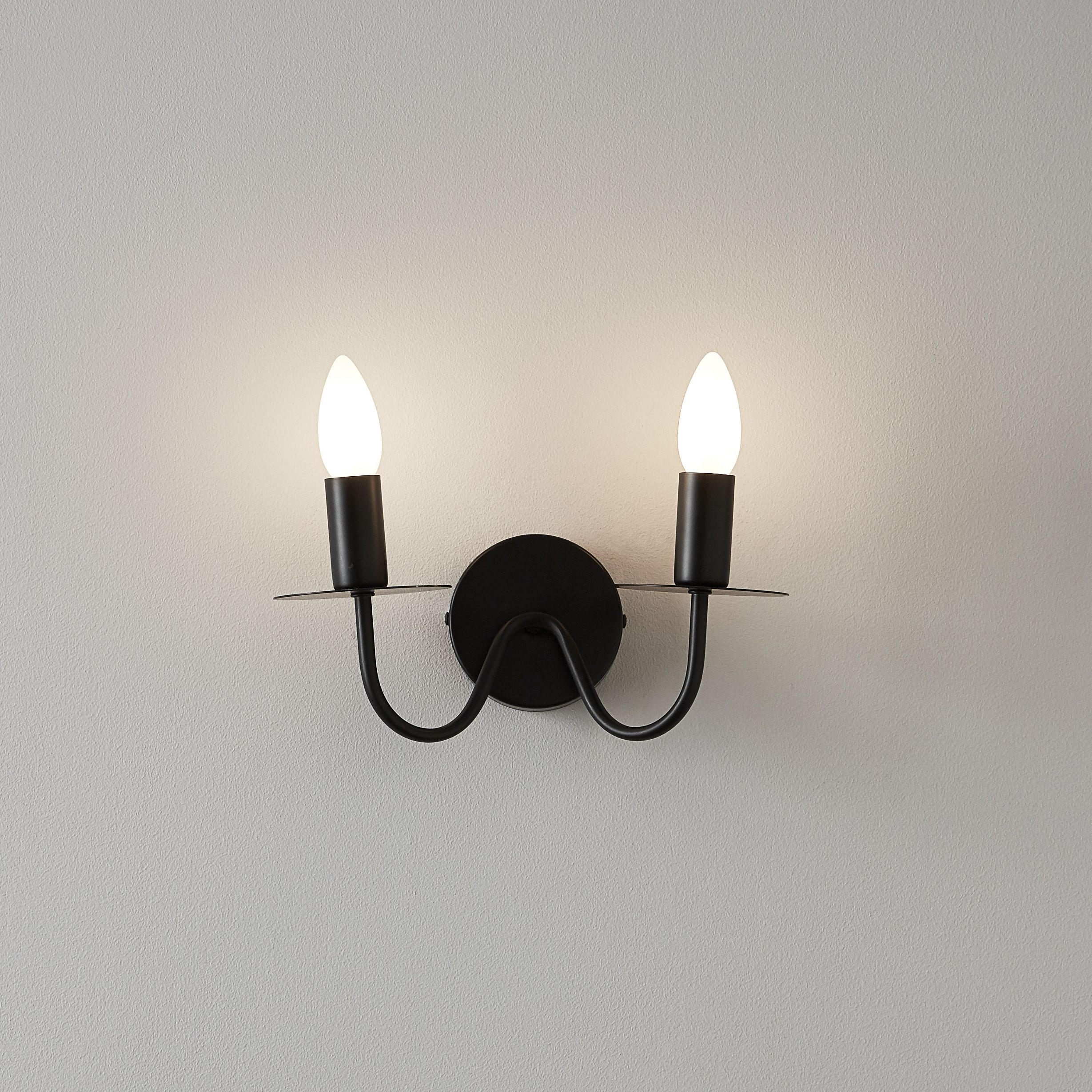 GoodHome Mashatu Matt Black Double Wall light DIY at B&Q