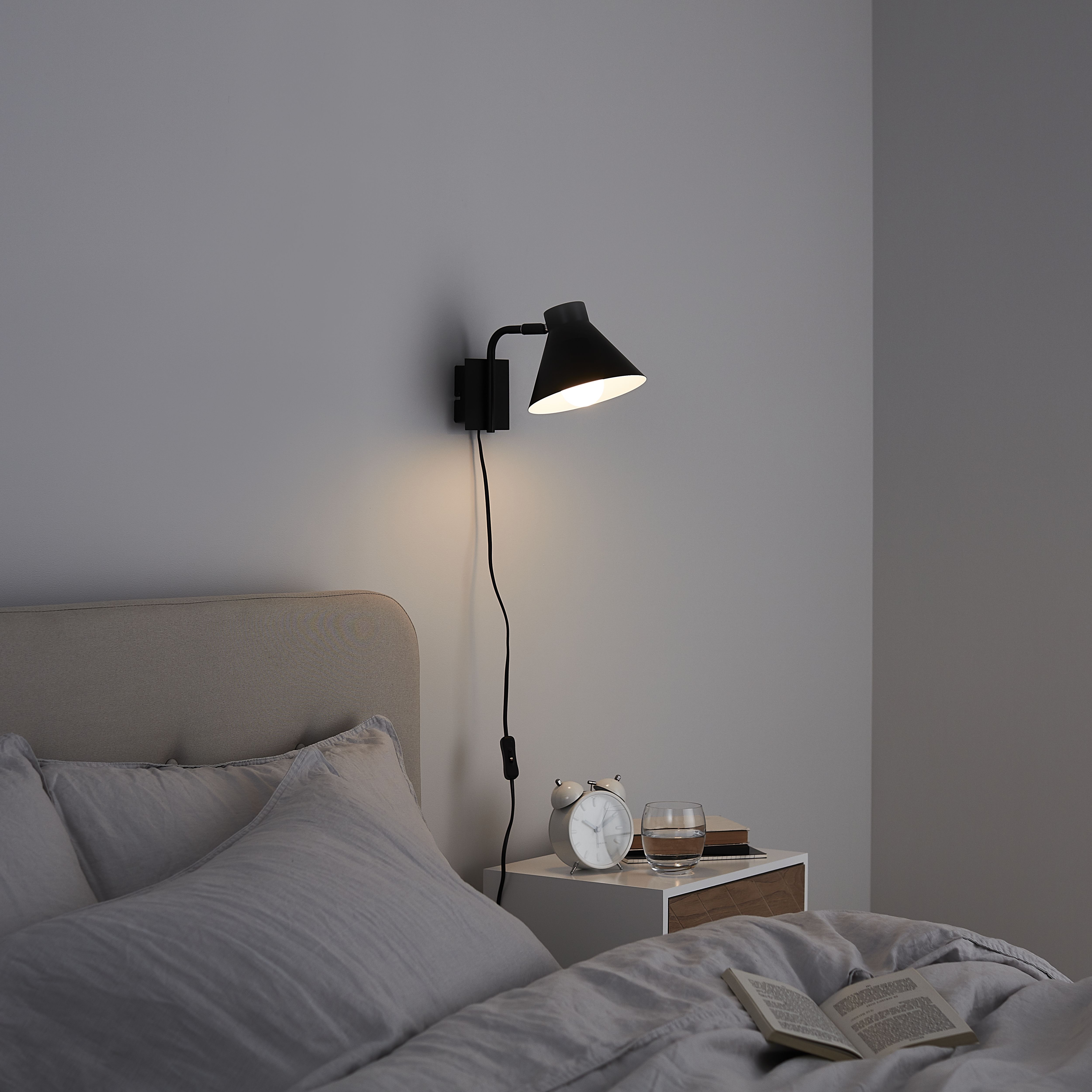 GoodHome Masoala Matt Black Plug-in Wall light