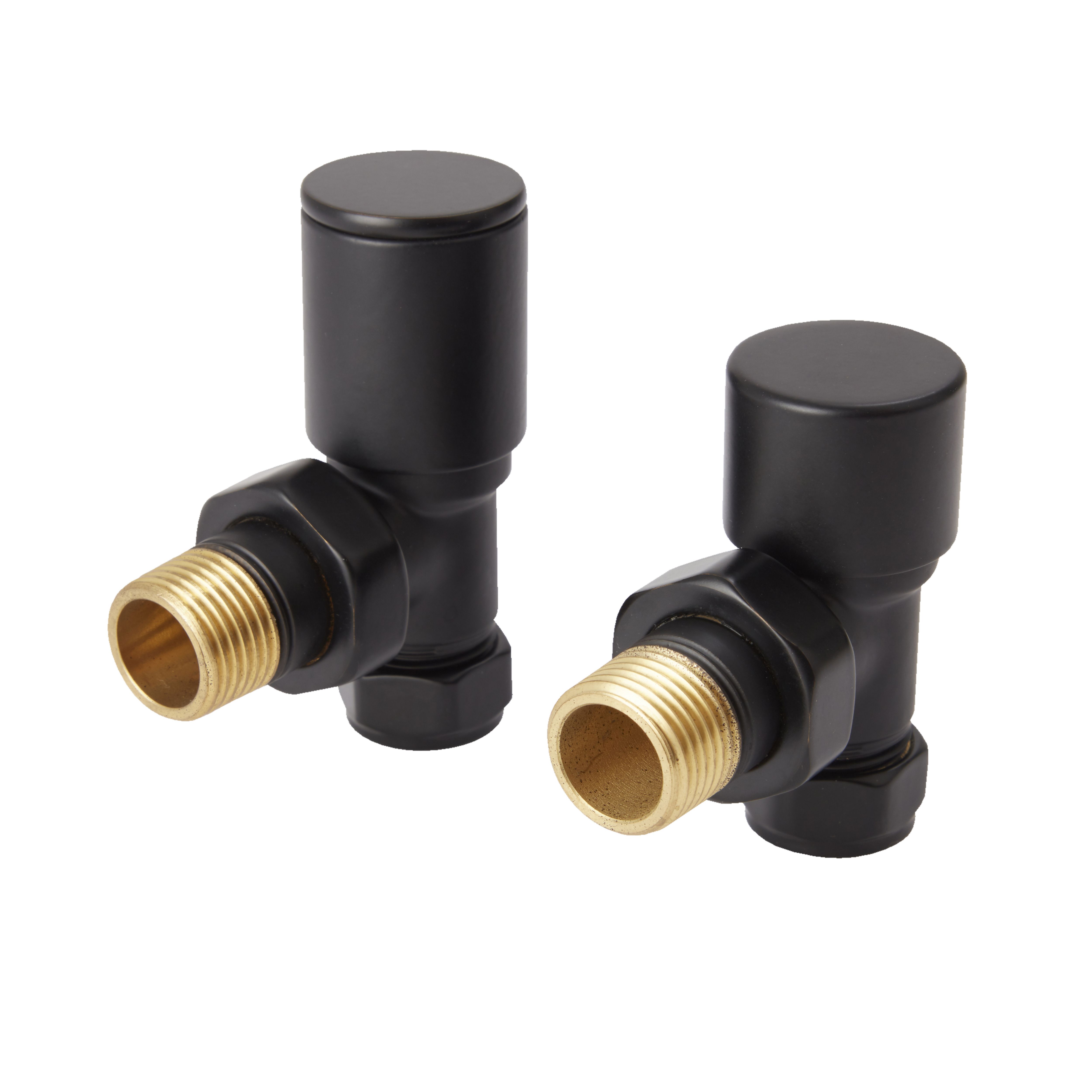 GoodHome Matt black Angled Manual Radiator valve & lockshield (Dia)15mm, Pack of 2
