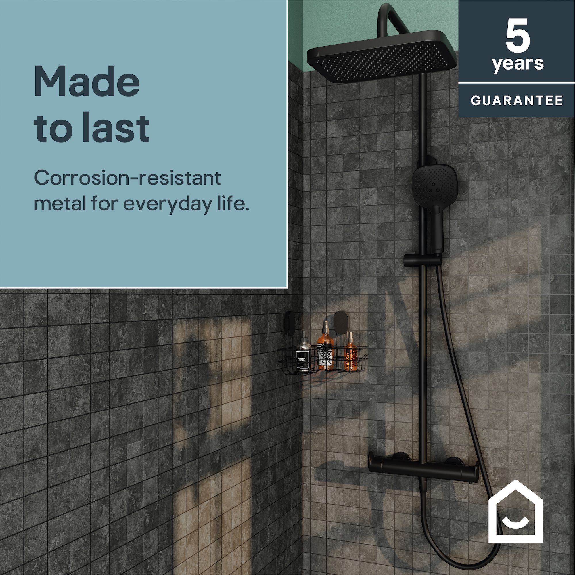 GoodHome Matt Black Thermostatic Mixer Multi head shower with 2 heads ...