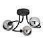 GoodHome Matt Glass & metal Black 3 Lamp LED Ceiling light