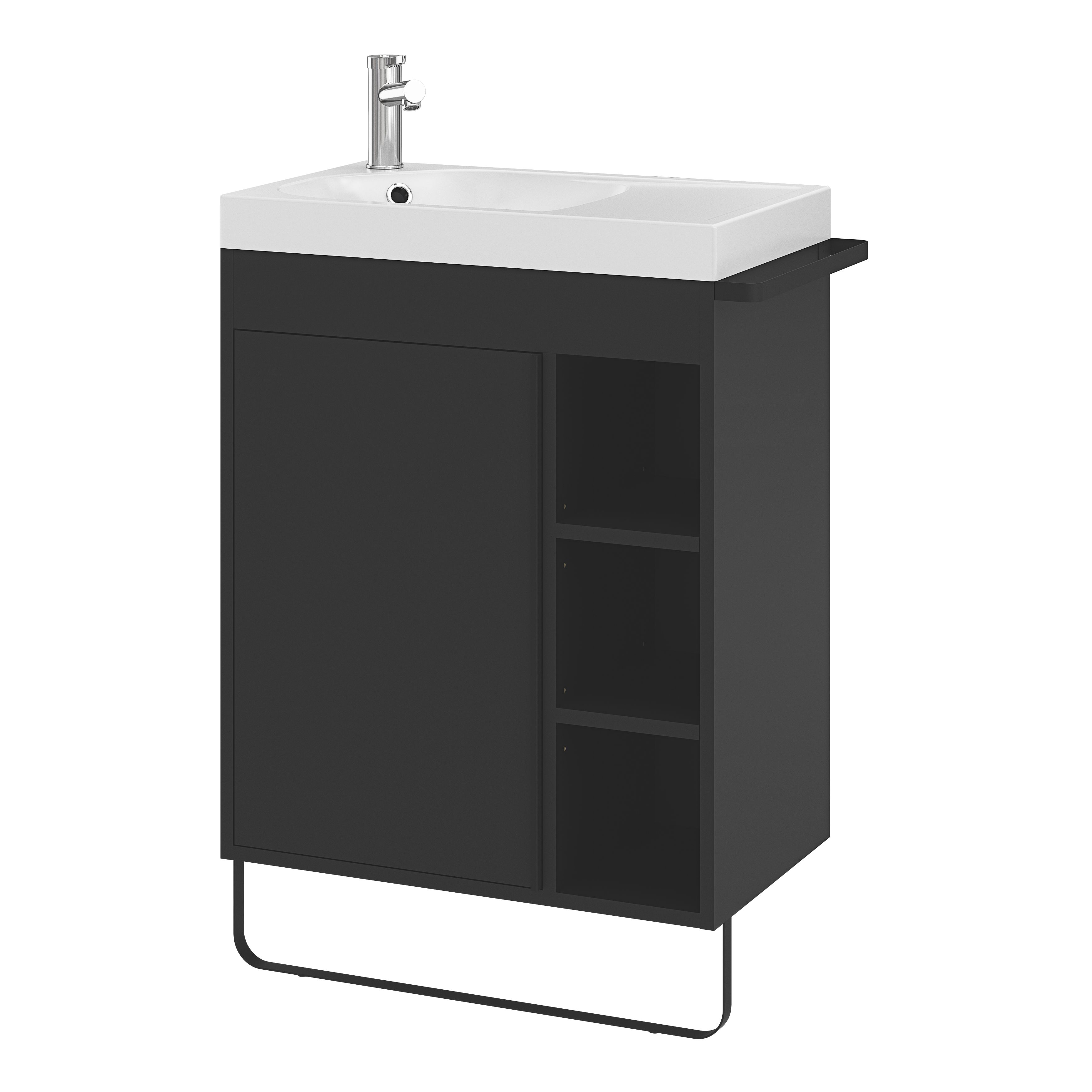 GoodHome Maza Black Freestanding Vanity unit & basin set (W)650mm (H)820mm