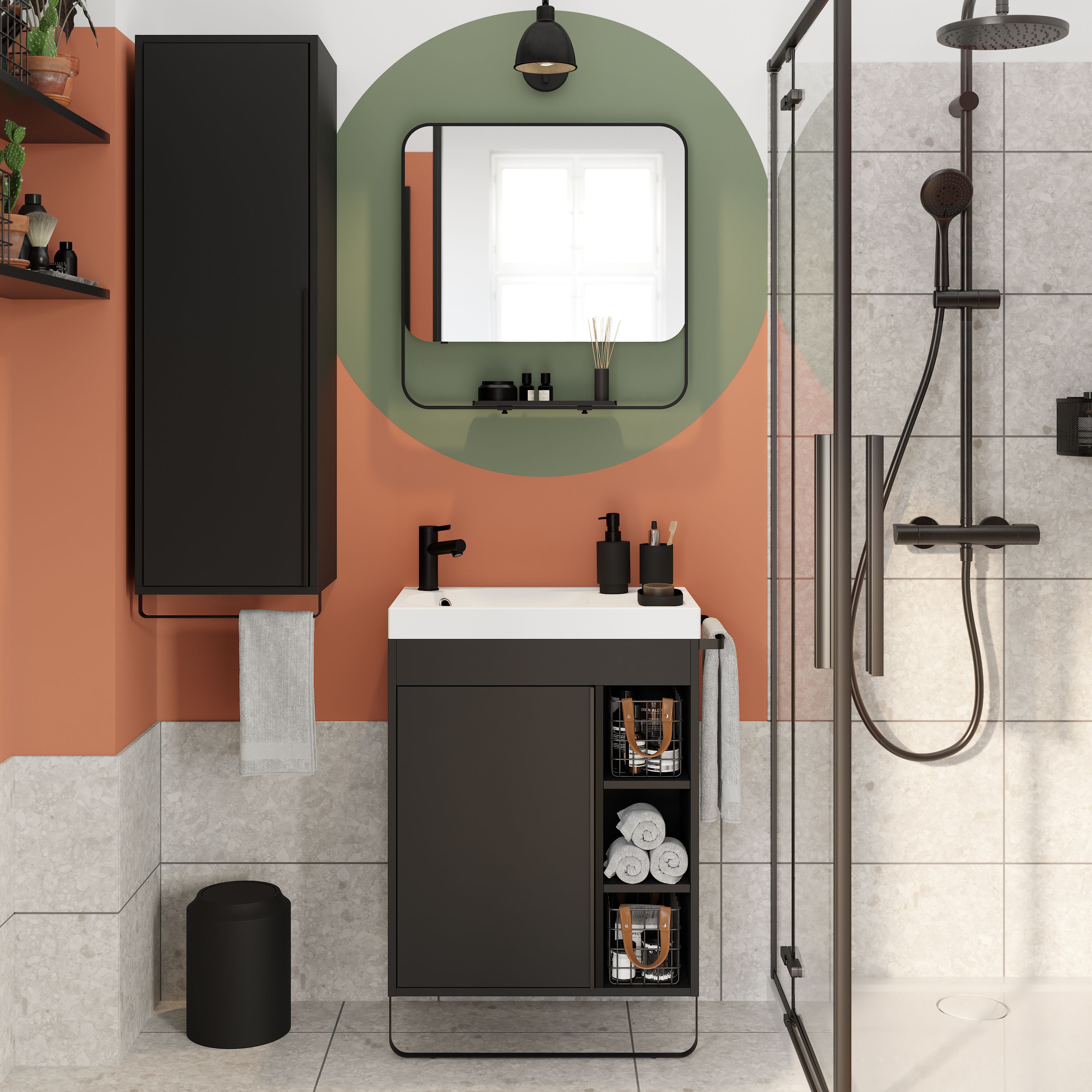 GoodHome Maza Black Freestanding Vanity unit & basin set (W)650mm (H)820mm