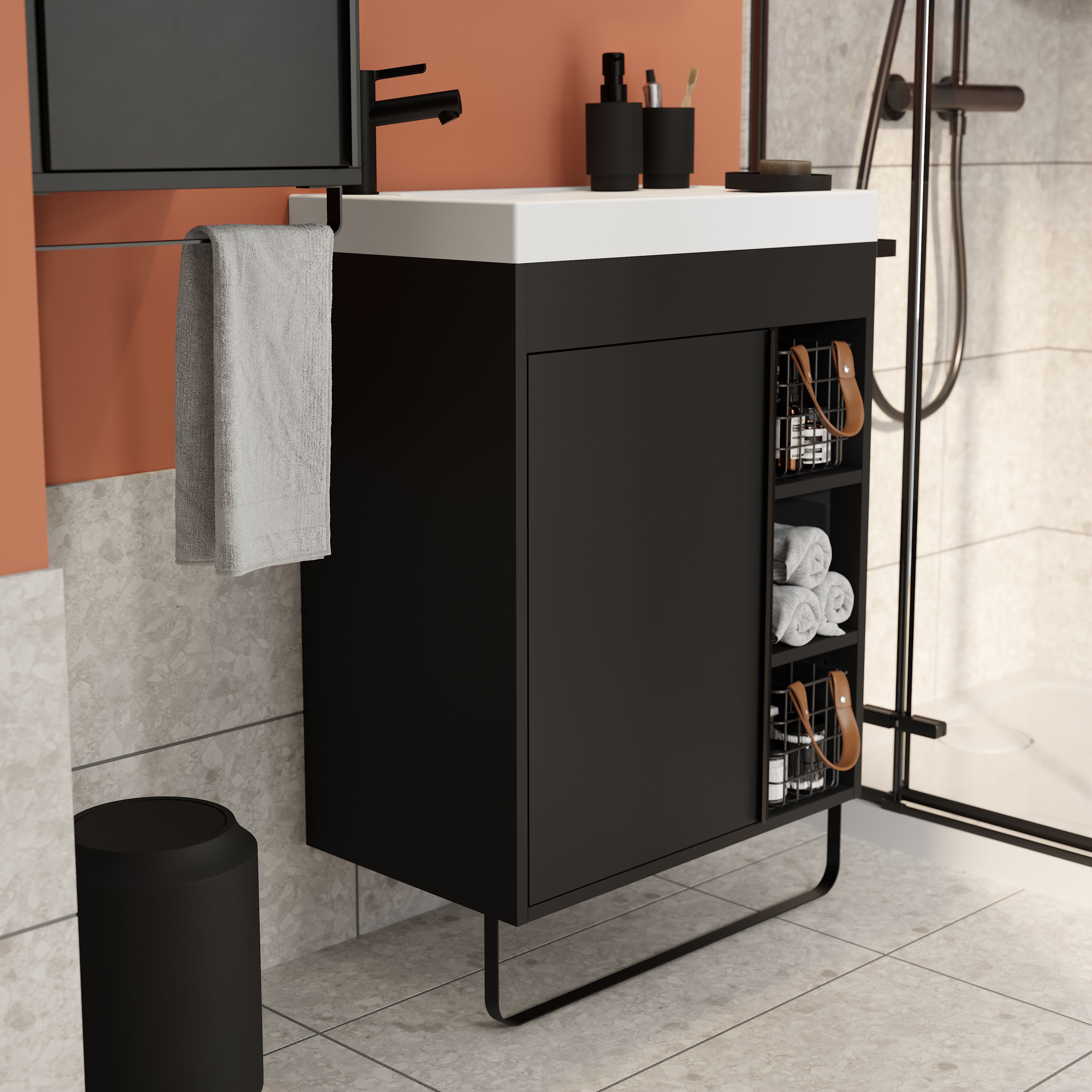 GoodHome Maza Black Freestanding Vanity unit & basin set (W)650mm (H)820mm