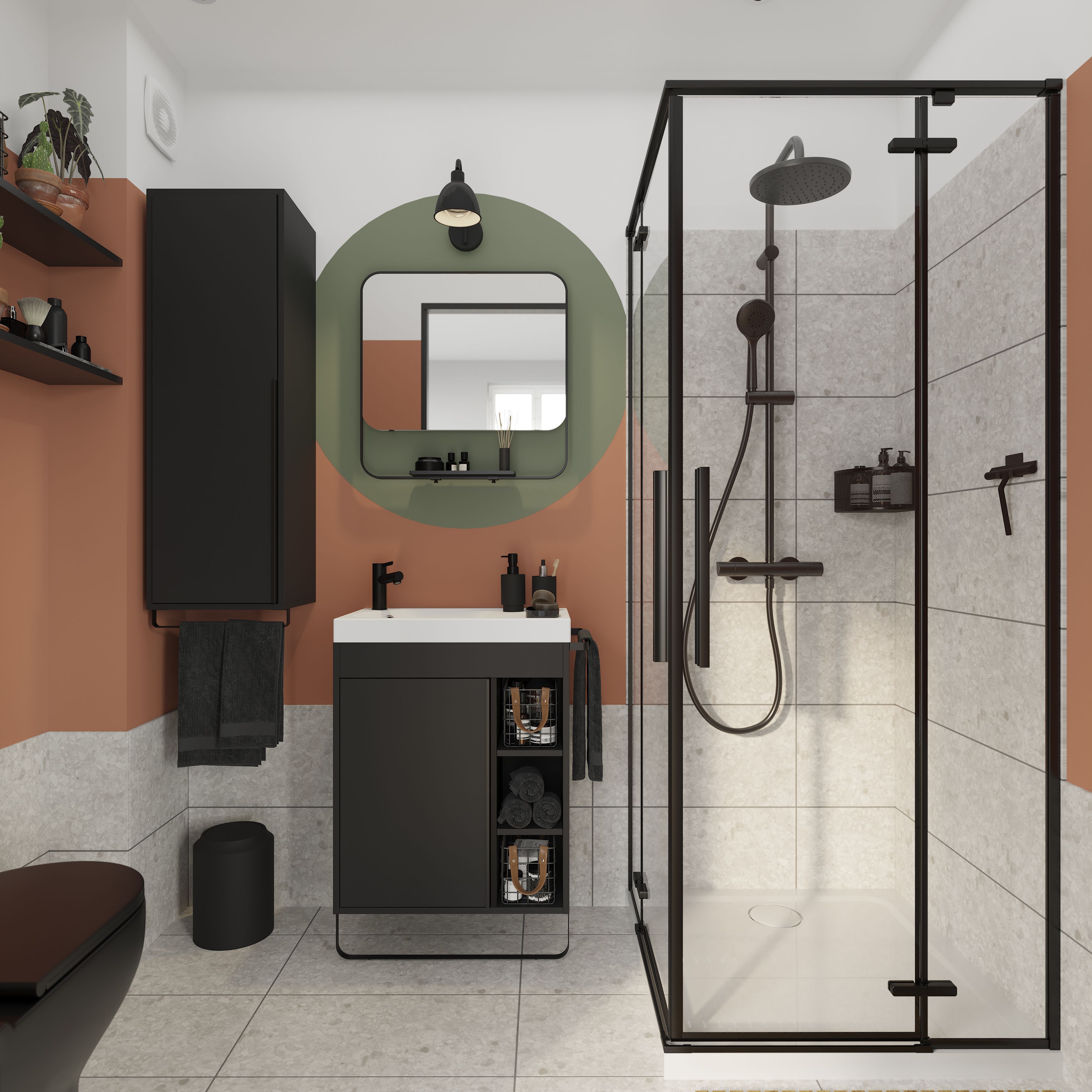 GoodHome Maza Black Freestanding Vanity unit & basin set (W)650mm (H)820mm