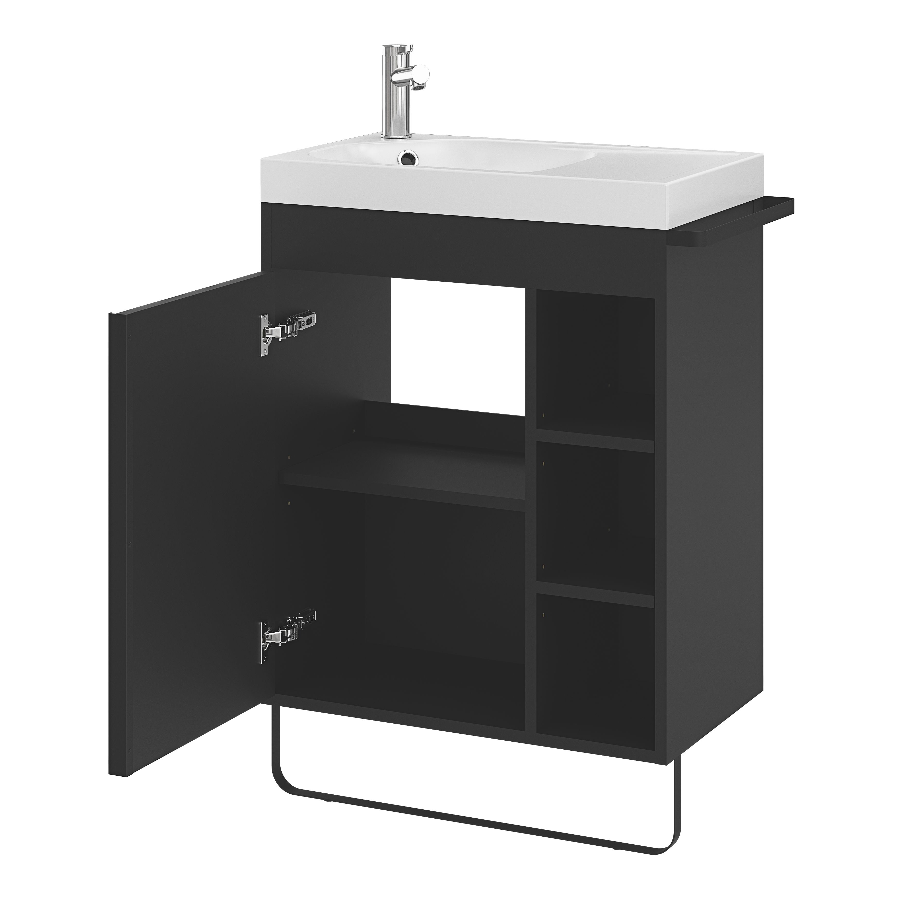 GoodHome Maza Black Freestanding Vanity unit & basin set (W)650mm (H)820mm