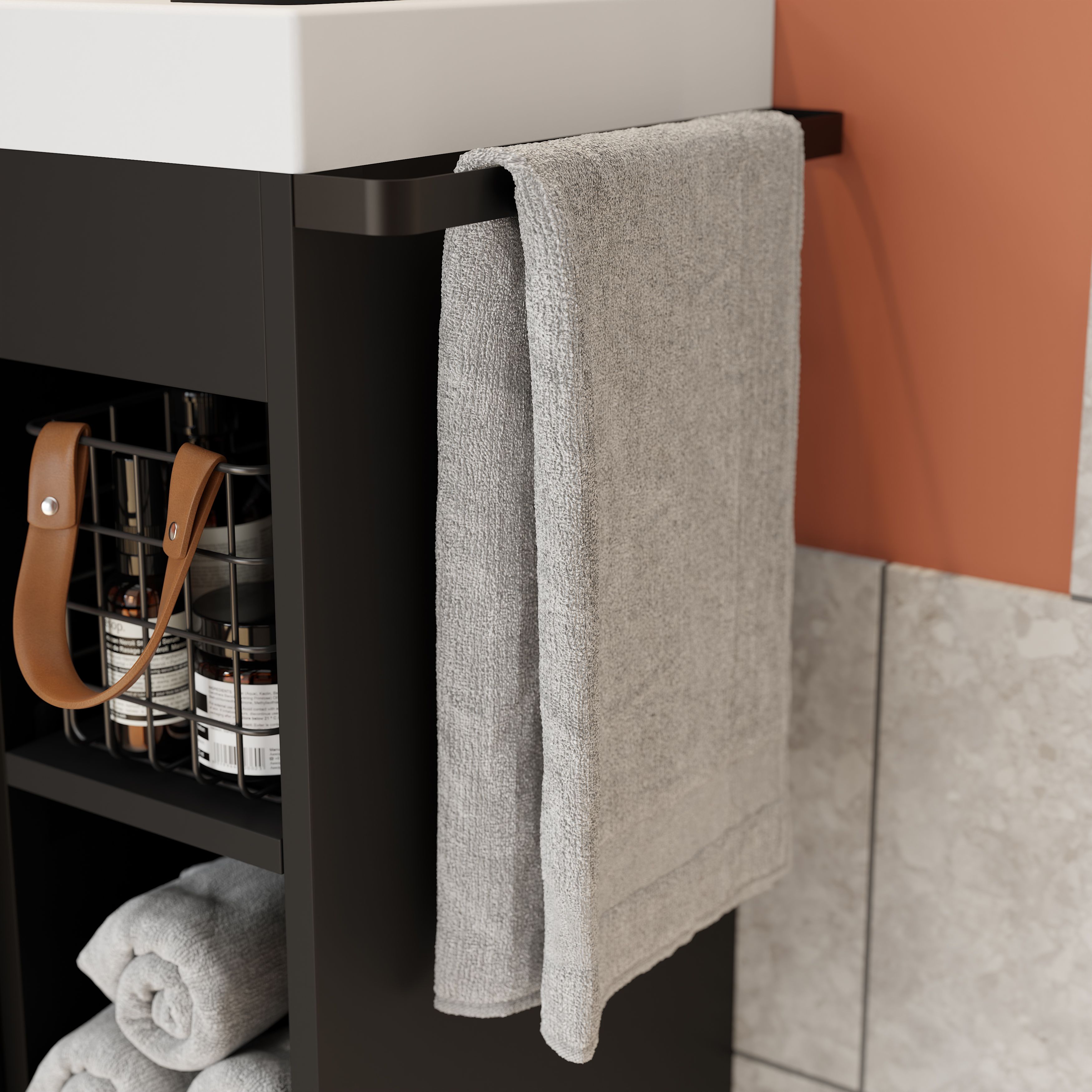 GoodHome Maza Slimline Matt Black Single Wall-mounted Bathroom Cabinet (H) 820mm (W) 650mm