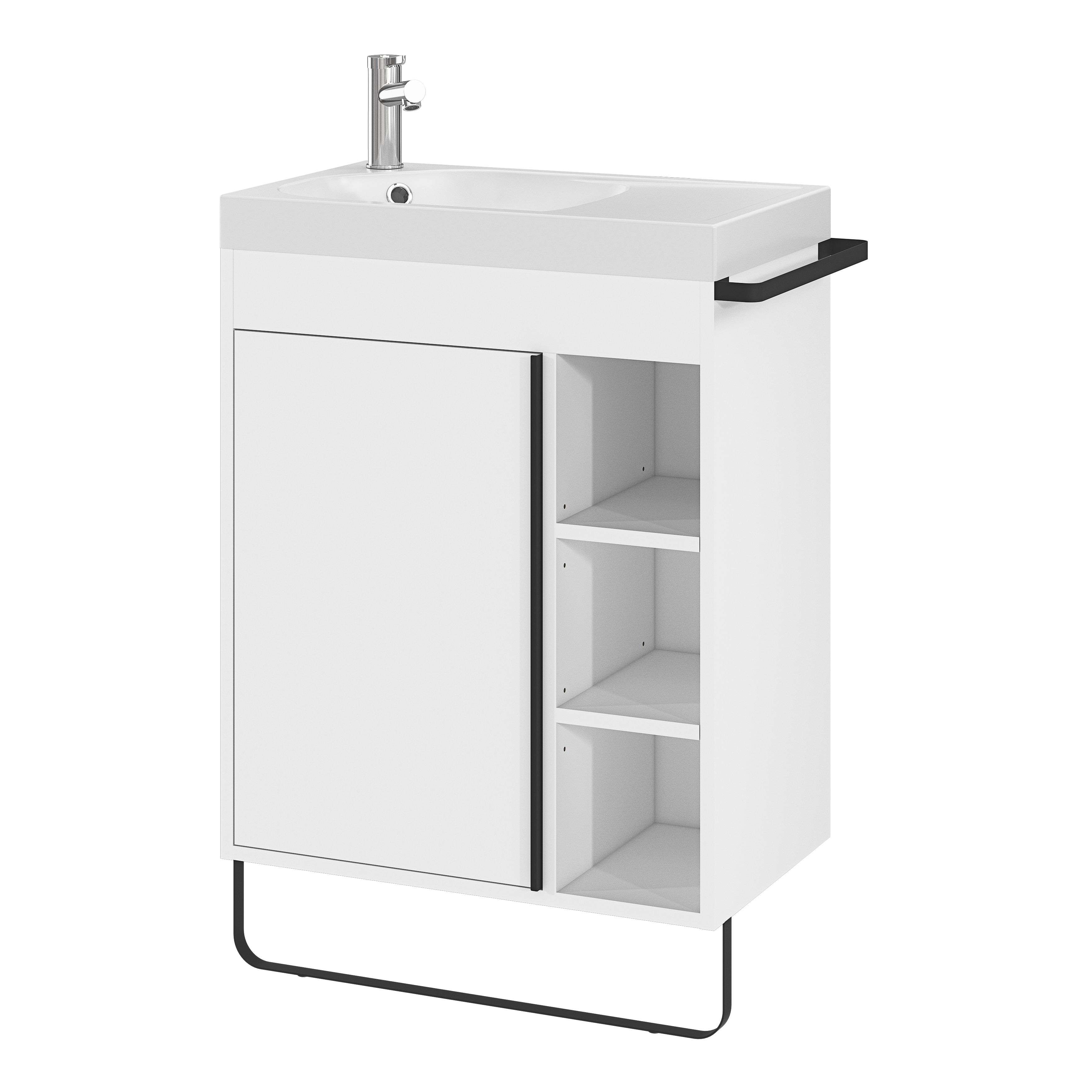 GoodHome Maza White Freestanding Vanity unit & basin set - Includes Black Towel rail (W)650mm (H)820mm