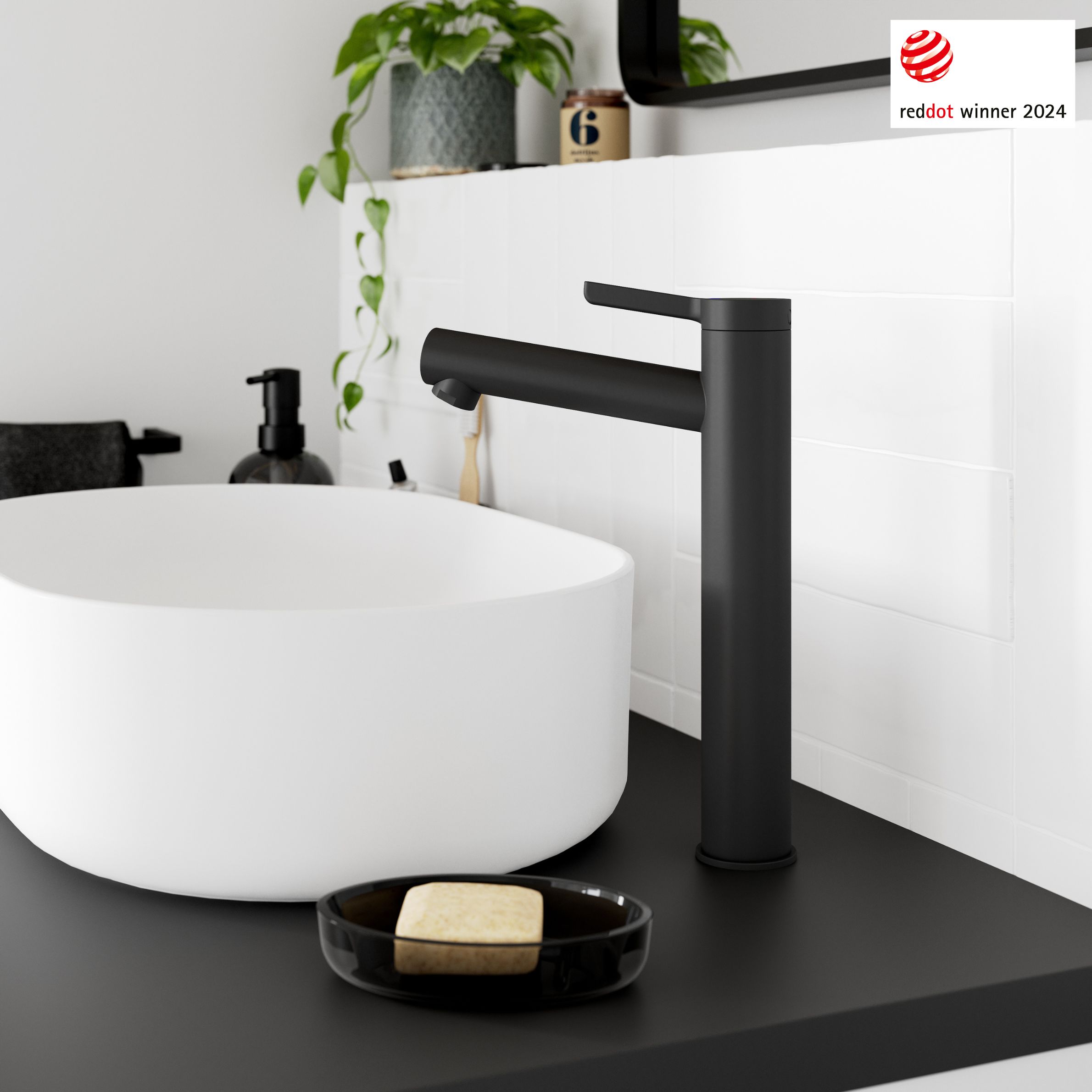 GoodHome Maza XL Matt Black Round Basin Mixer Tap