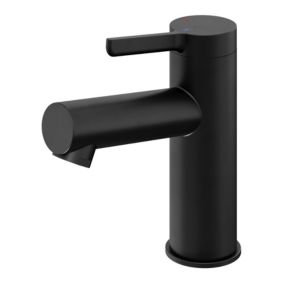 GoodHome Medium Matt Black Round Deck-mounted Manual Basin Mixer Tap