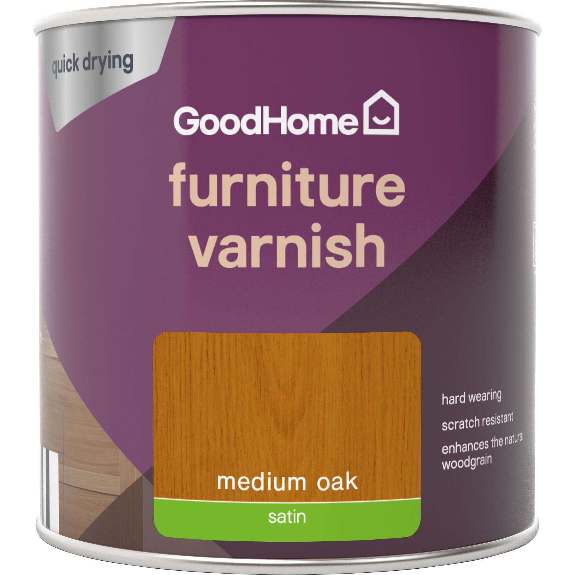 GoodHome Medium Oak Satin Multisurface Furniture Wood varnish, 250ml DIY at B&Q