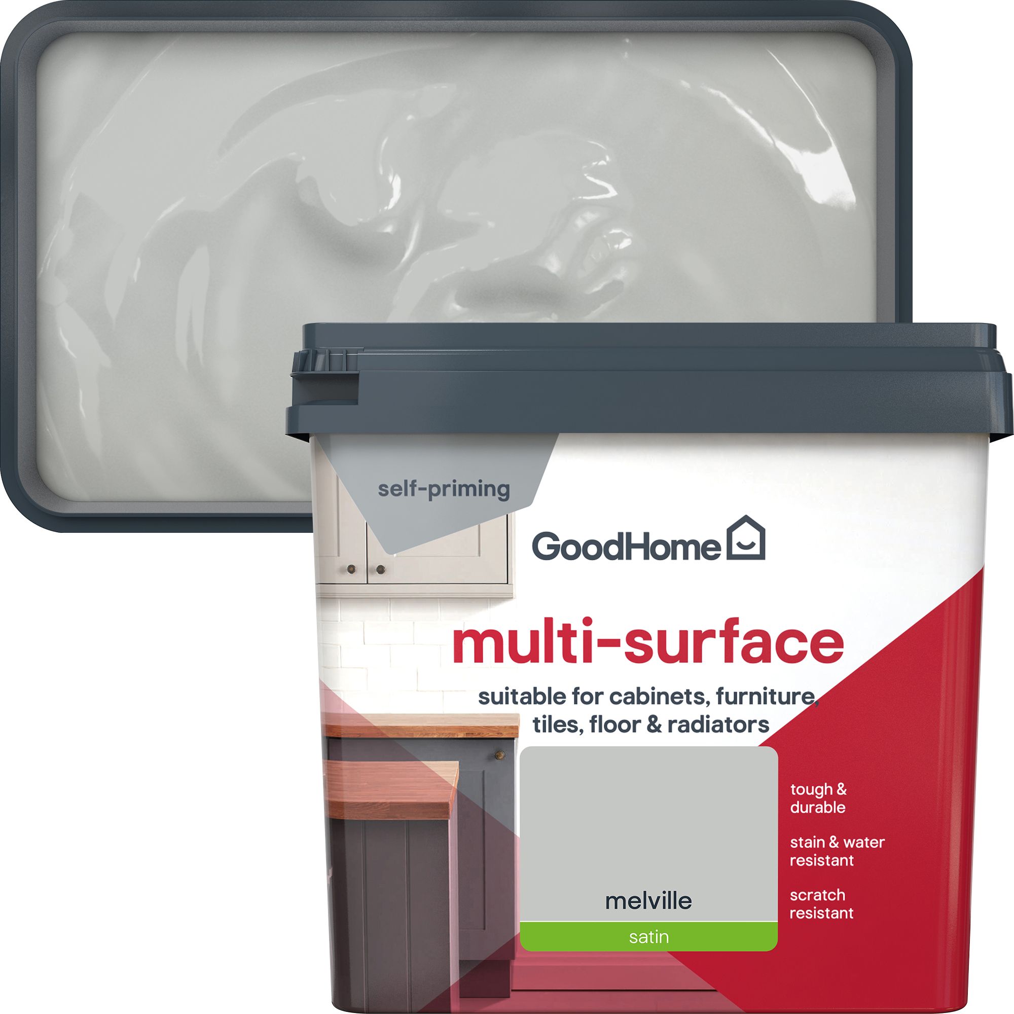 GoodHome Melville Satin Multi-surface paint, 750ml
