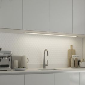GoodHome Menezes White Silver effect Mains-powered LED Neutral white Under cabinet light IP20 (L)1185mm (W)42mm
