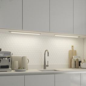 GoodHome Menezes White Silver effect Mains-powered LED Neutral white Under cabinet light IP20 (L)585mm (W)42mm