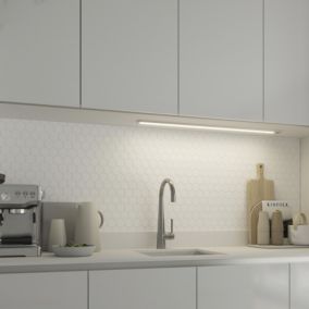 GoodHome Menezes White Silver effect Mains-powered LED Neutral white Under cabinet light IP20 (L)885mm (W)42mm