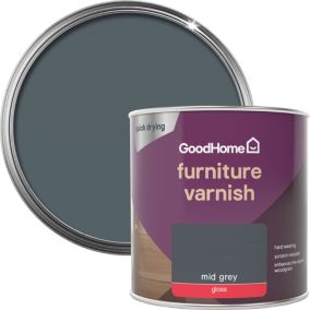 GoodHome Mid Grey Gloss Multi-surface Furniture Wood varnish, 250ml