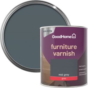 GoodHome Mid Grey Gloss Multi-surface Furniture Wood varnish, 750ml