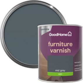 GoodHome Mid Grey Satin Multi-surface Furniture Wood varnish, 750ml