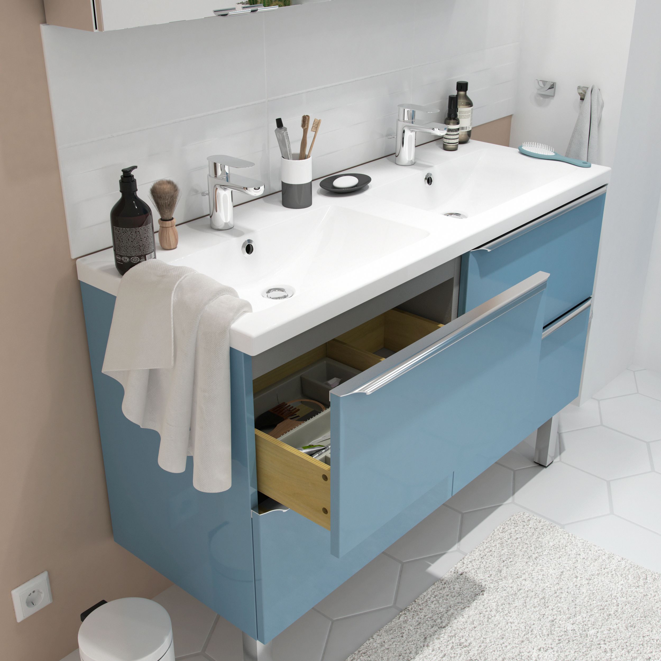 GoodHome Mila White Rectangular Counter top Basin (W)120cm