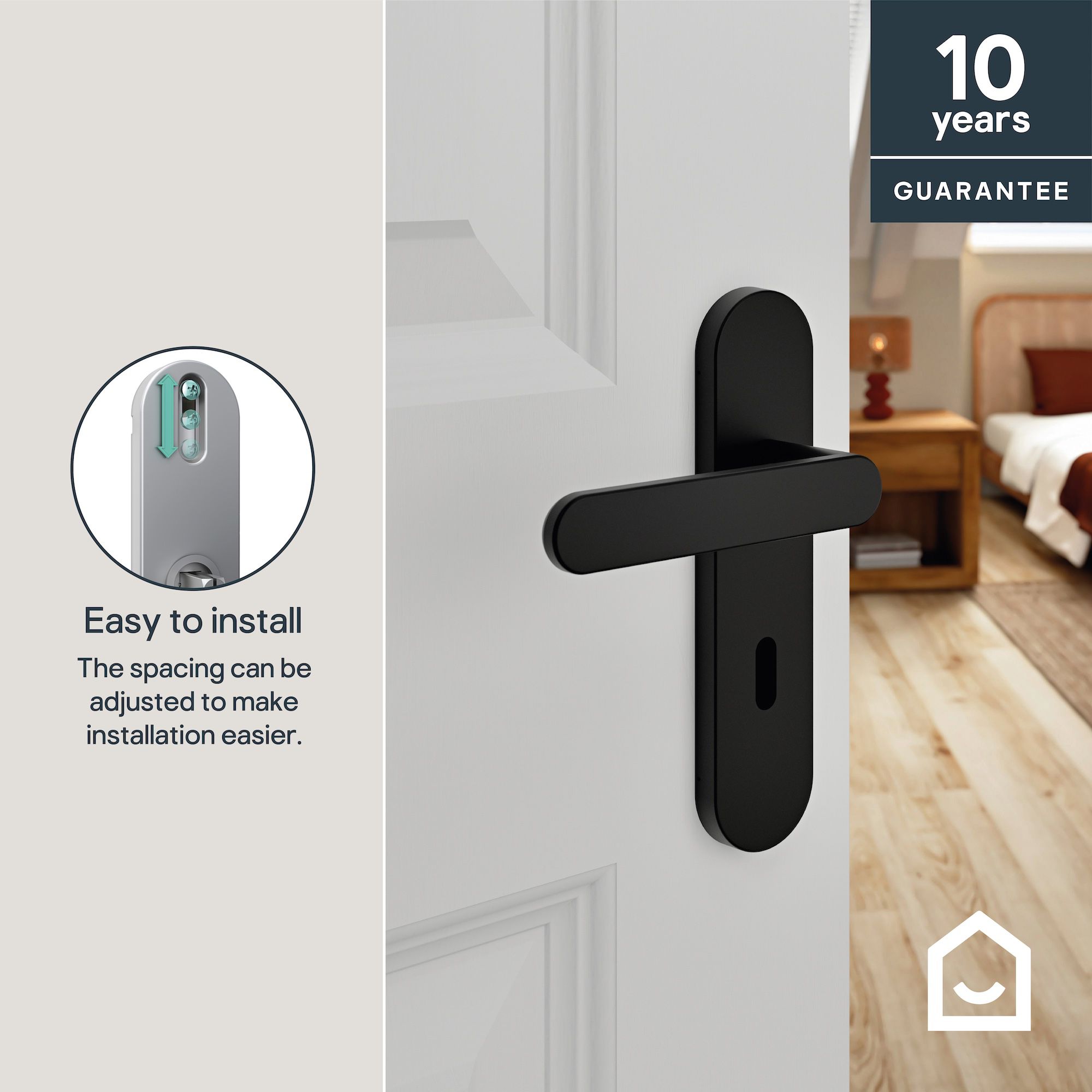 GoodHome Minzh Black Straight Lock Door handle (L)120mm (D)53.5mm Pair