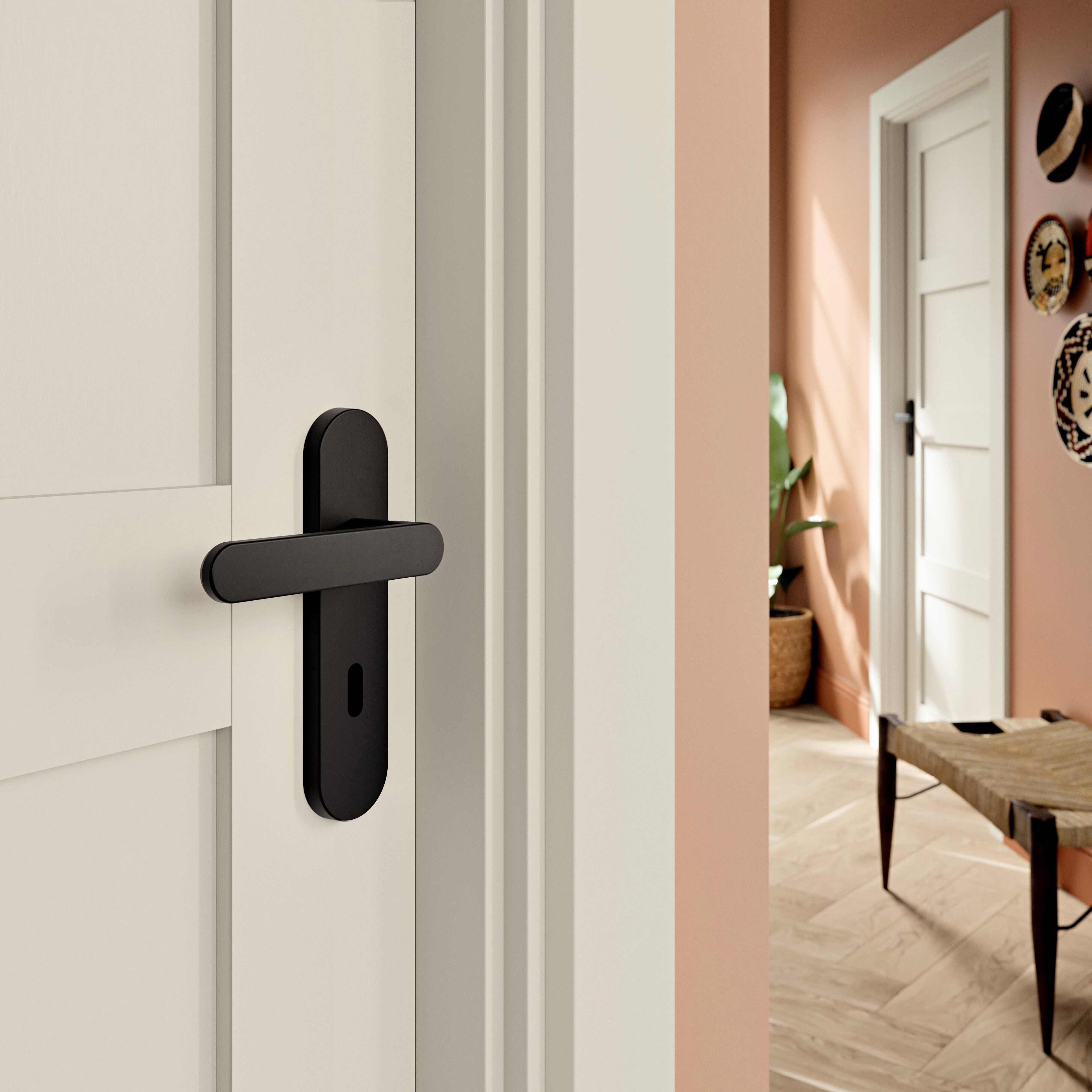GoodHome Minzh Black Straight Lock Door handle (L)120mm (D)53.5mm Pair
