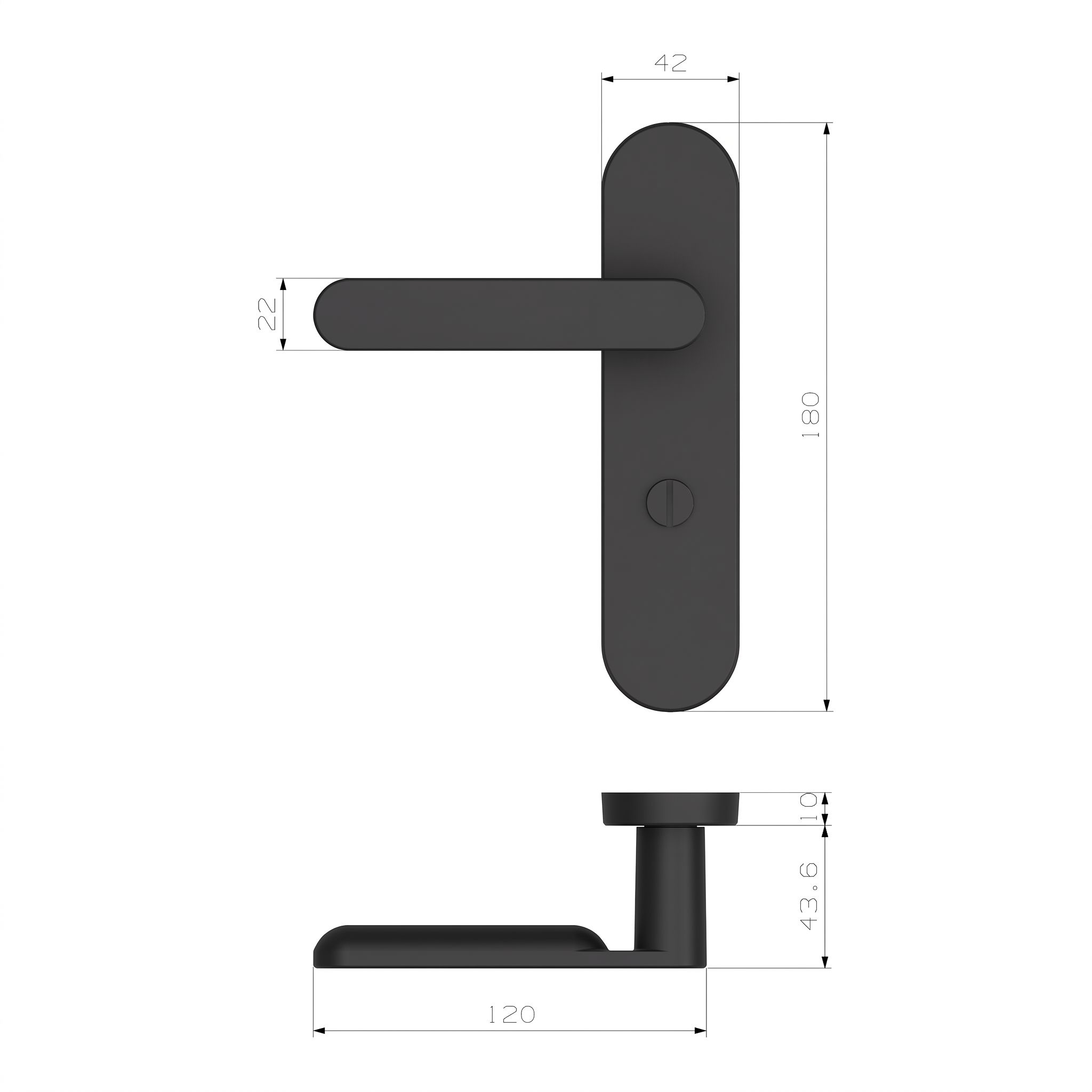 GoodHome Minzh Black Straight WC Door handle (L)120mm (D)53.5mm Pair