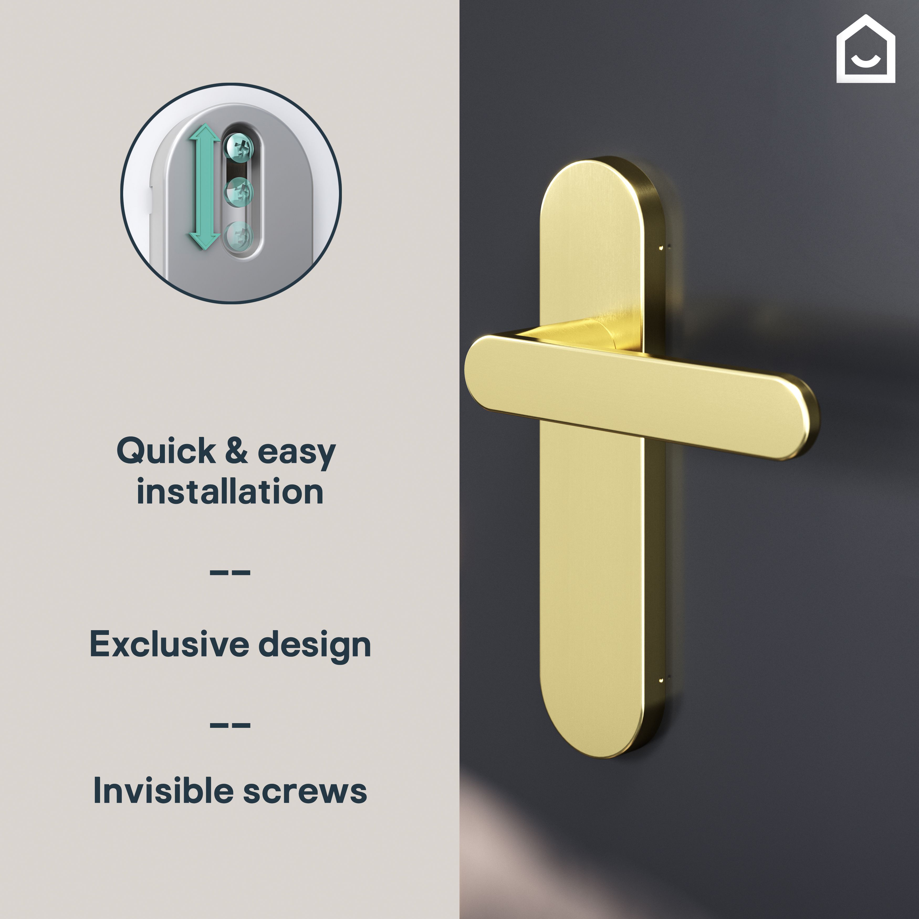 GoodHome Minzh Brushed Brass effect Arch Latch Door handle (L)120mm (D)53mm, Pair