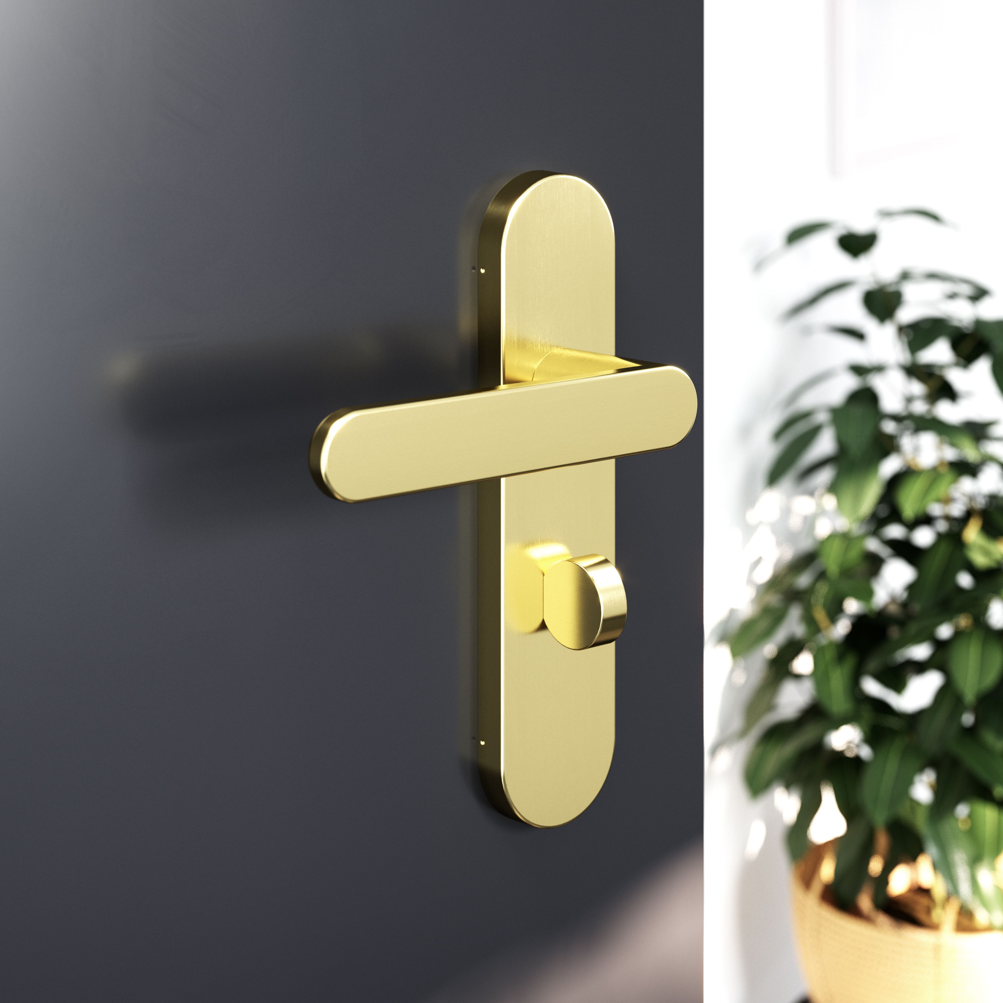 GoodHome Minzh Brushed Brass effect Arch Lock Door handle (L)120mm, Pair