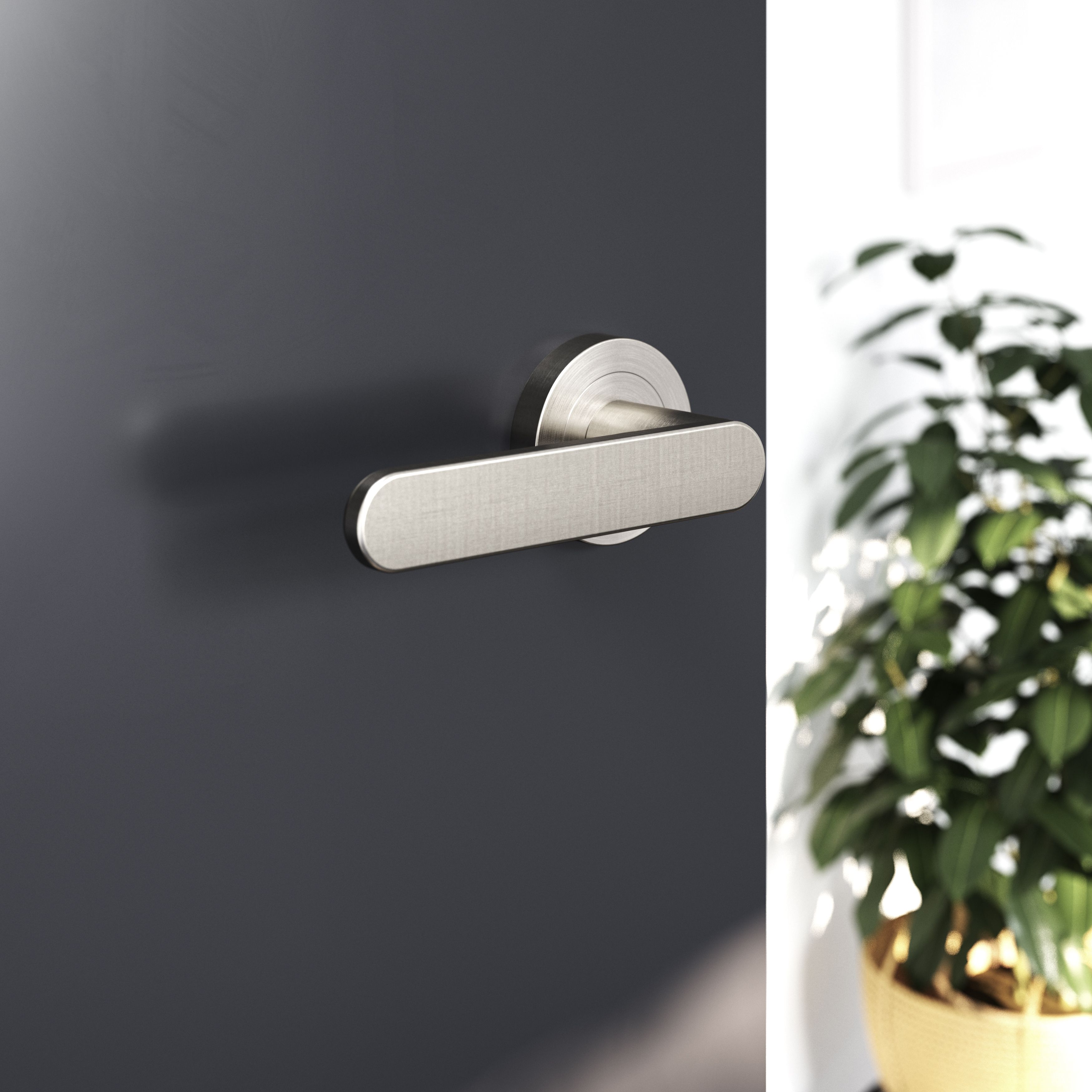 GoodHome Minzh Brushed Nickel effect Round Latch Door handle (L 