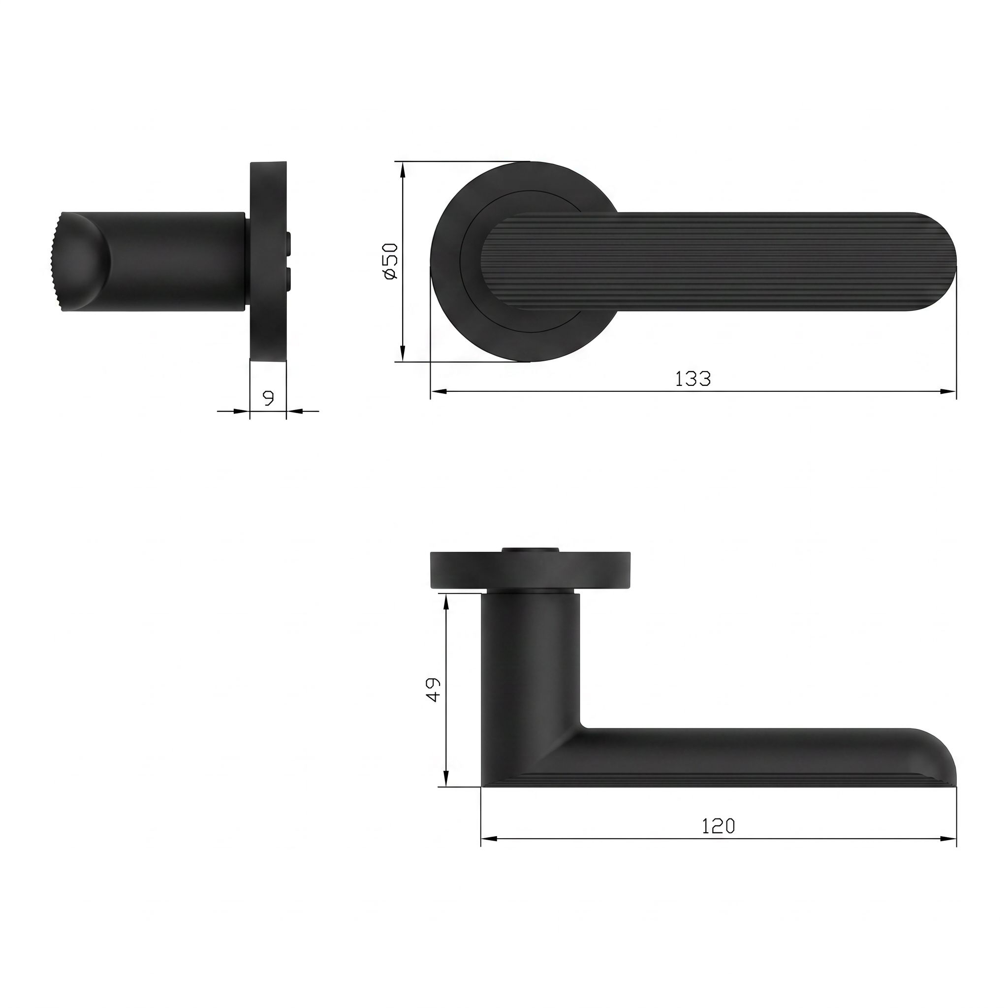 GoodHome Minzho Black Straight Door handle (L)120mm, Pair