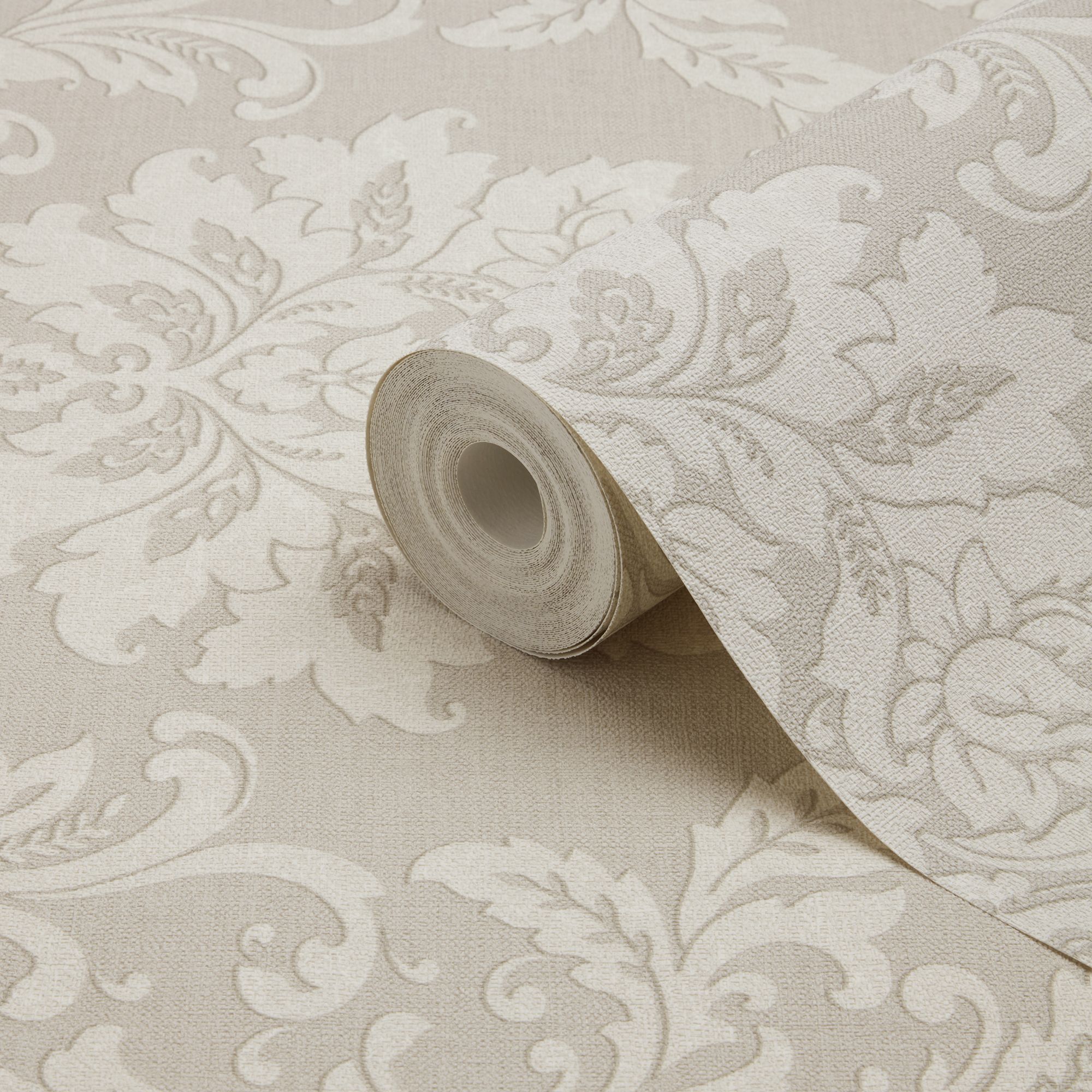 Goodhome Mire Beige Damask Woven Effect Textured Wallpaper Diy At B Q