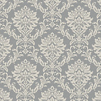 GoodHome Mire Grey Damask Woven effect Textured Wallpaper Sample