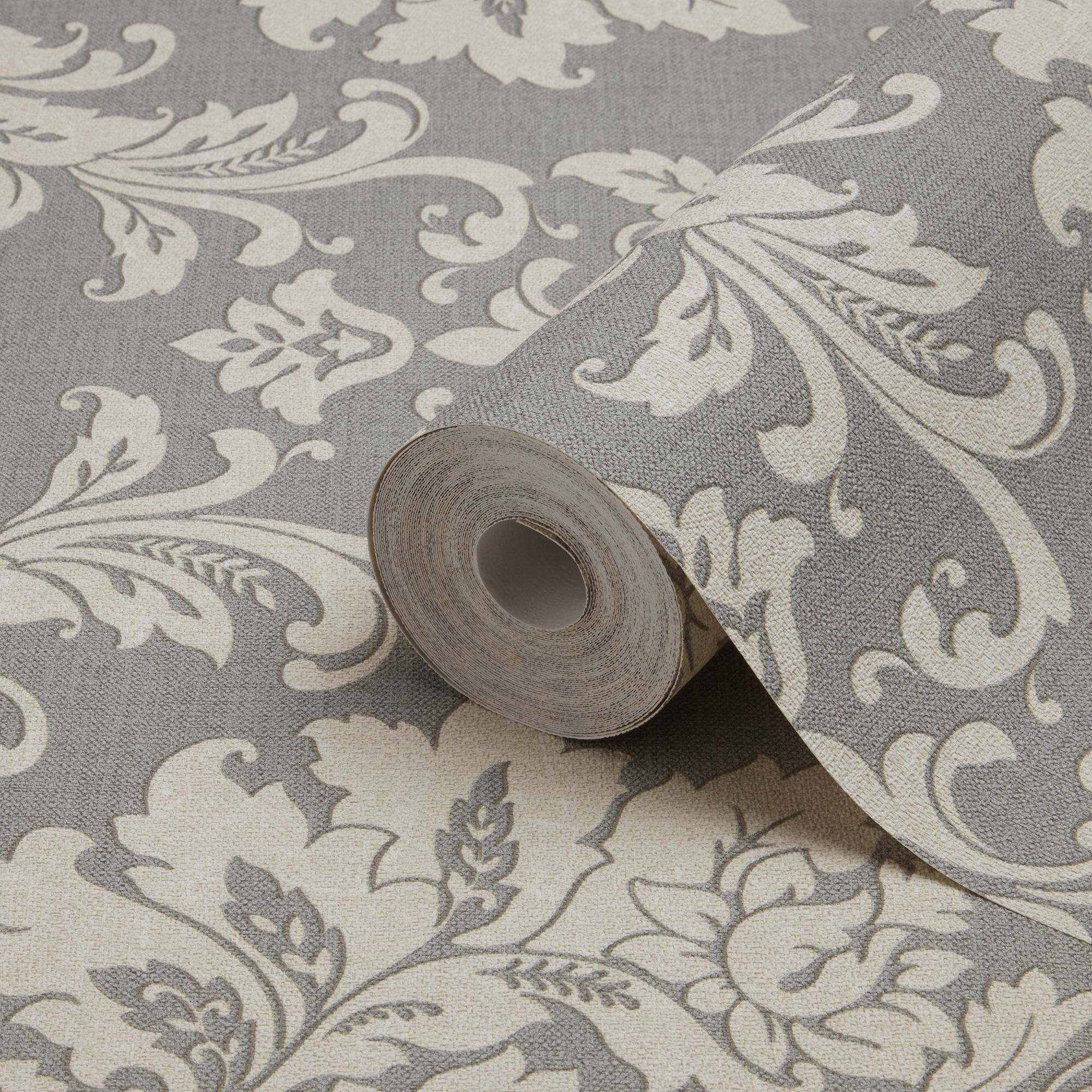 GoodHome Mire Grey Damask Woven effect Textured Wallpaper DIY at B&Q