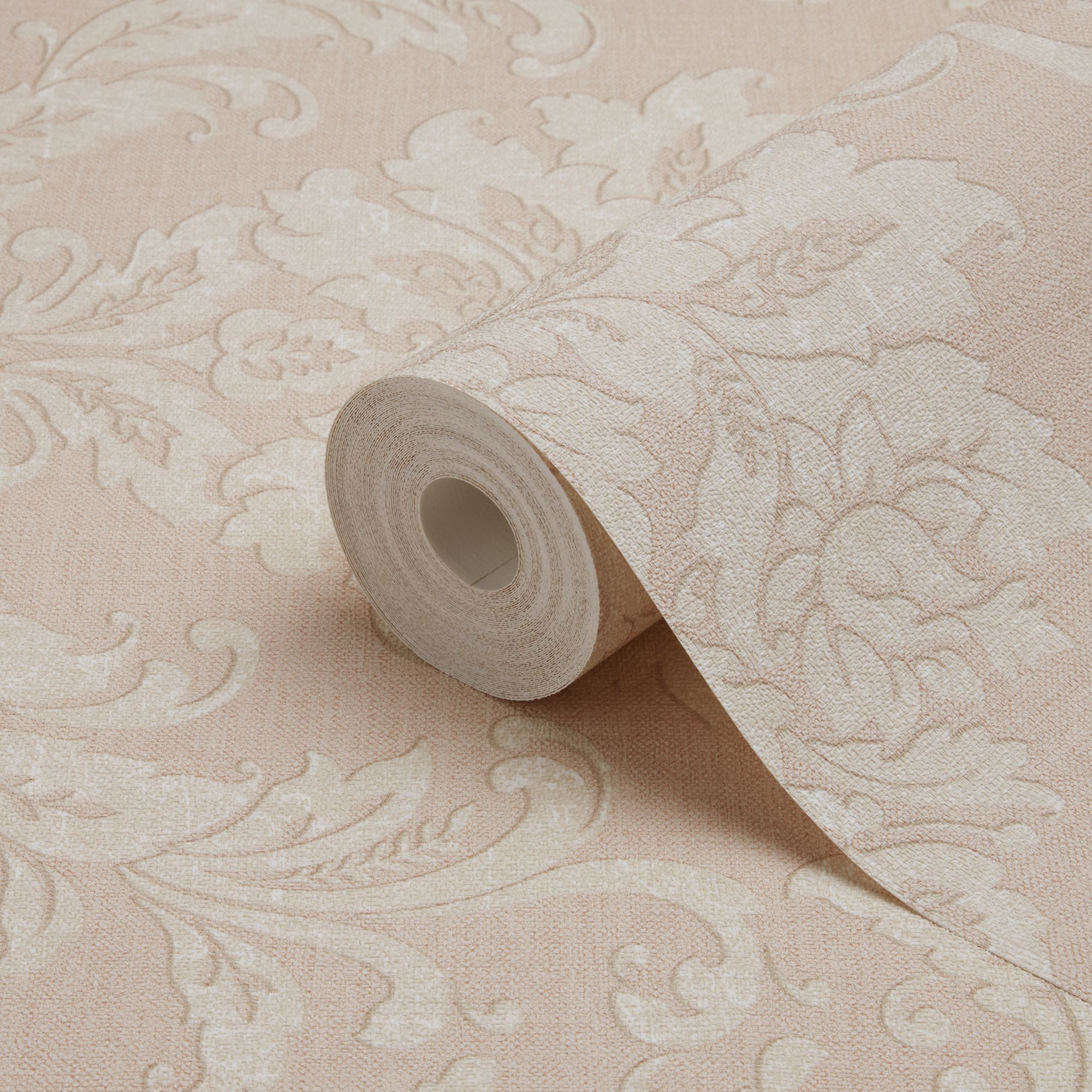 GoodHome Mire Peach Damask Woven effect Textured Wallpaper DIY at B&Q